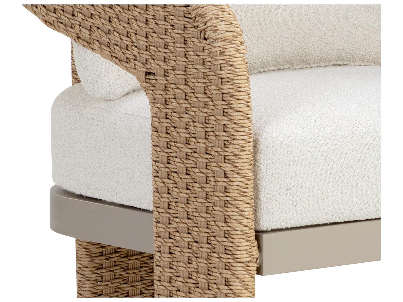 Sunpan Outdoor Pylos Wicker Natural Dining Arm Chair in Louis Cream