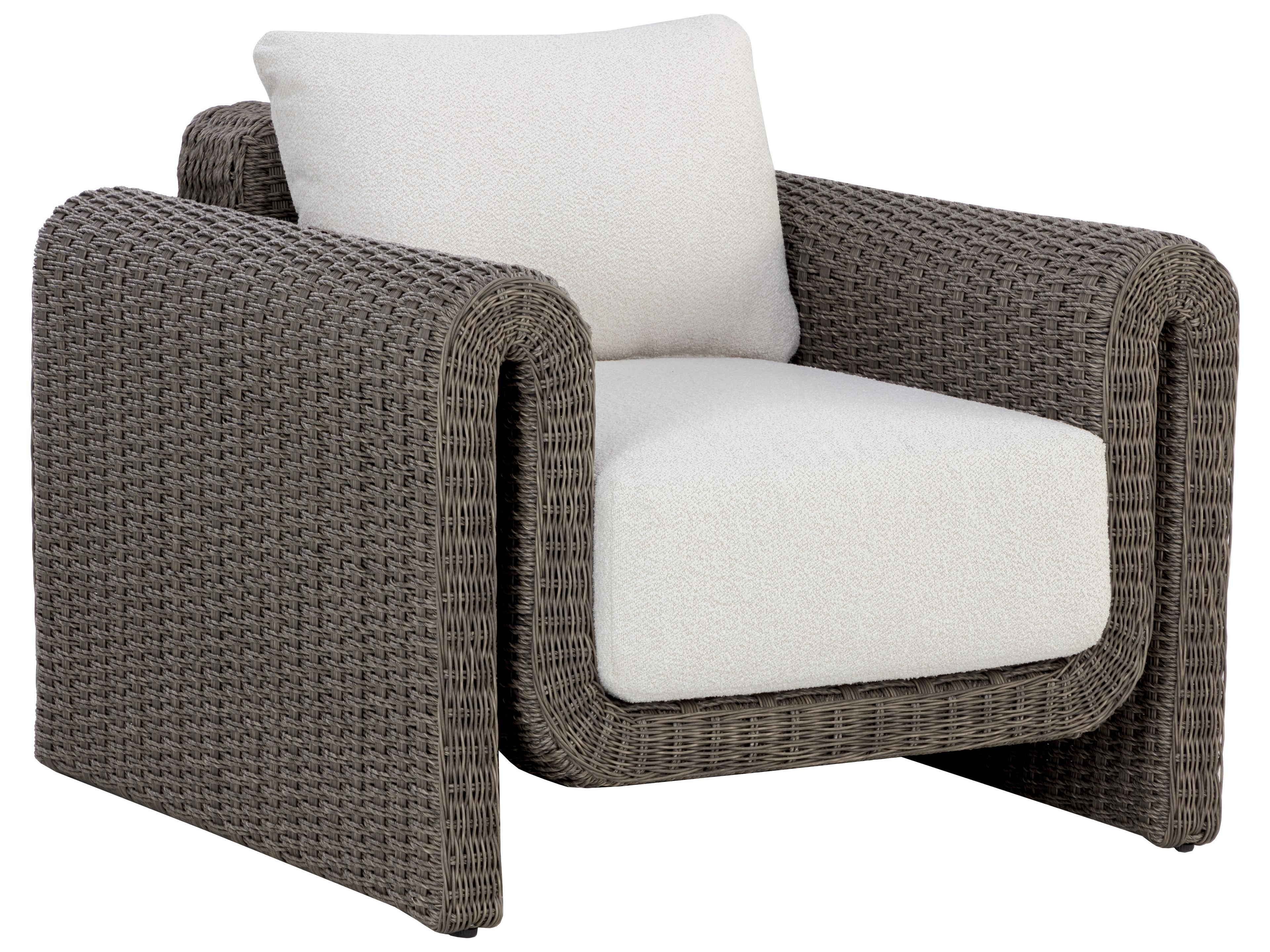 Sunpan Outdoor Tibi Wicker Dark Grey Lounge Chair in Louis Cream