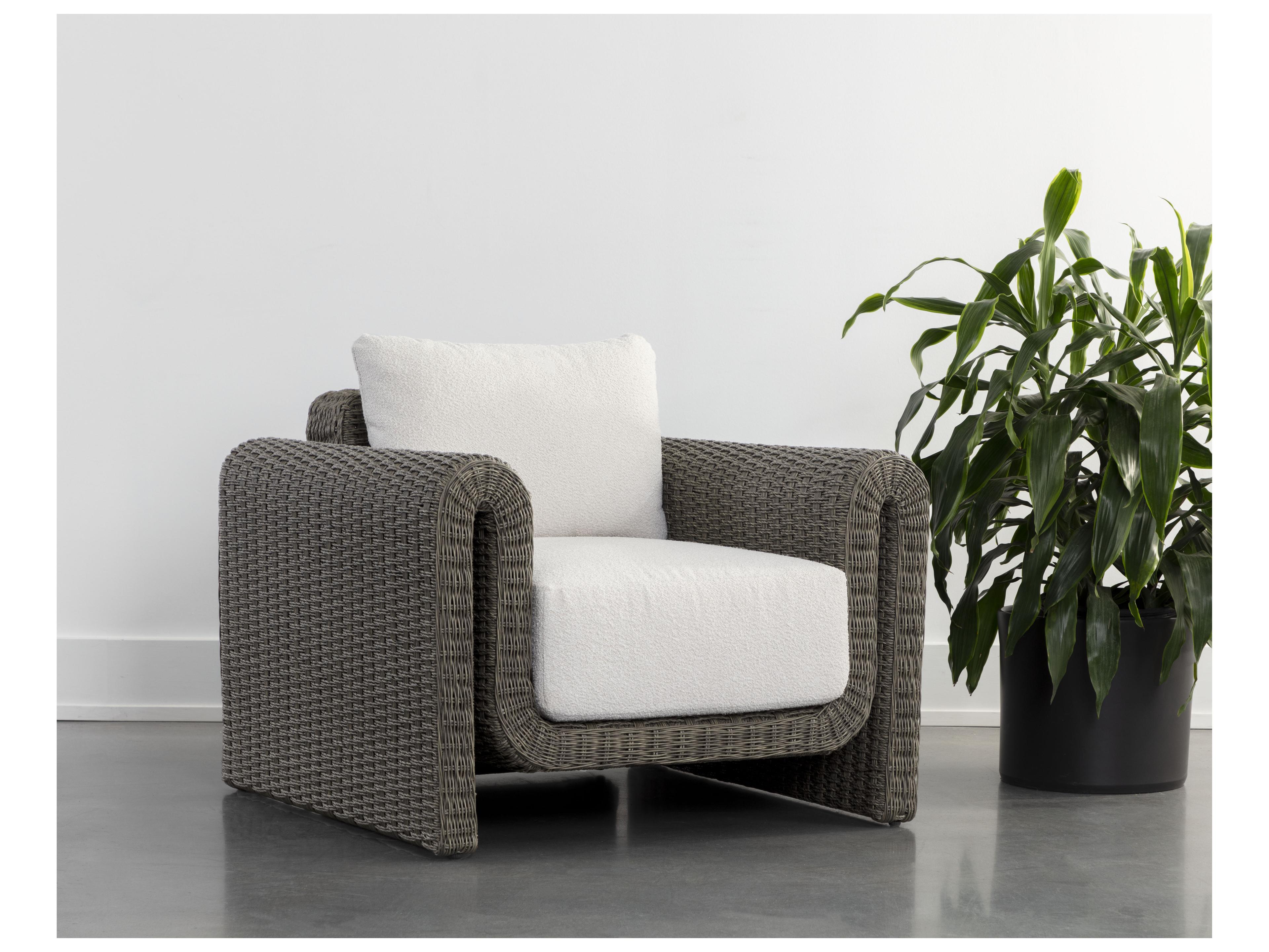 Sunpan Outdoor Tibi Wicker Dark Grey Lounge Chair in Louis Cream