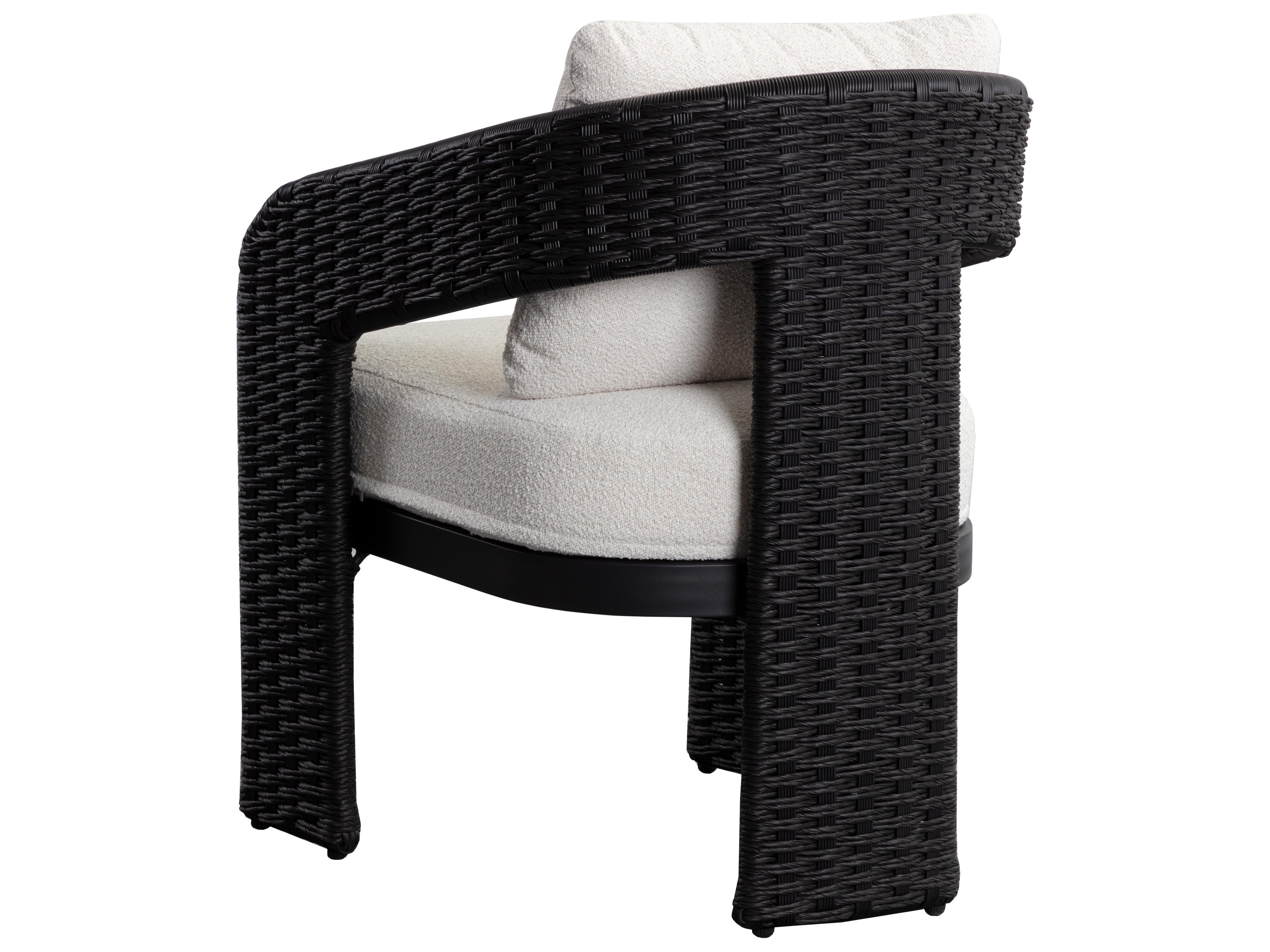 Sunpan Outdoor Pylos Wicker Black Dining Arm Chair in Louis Cream