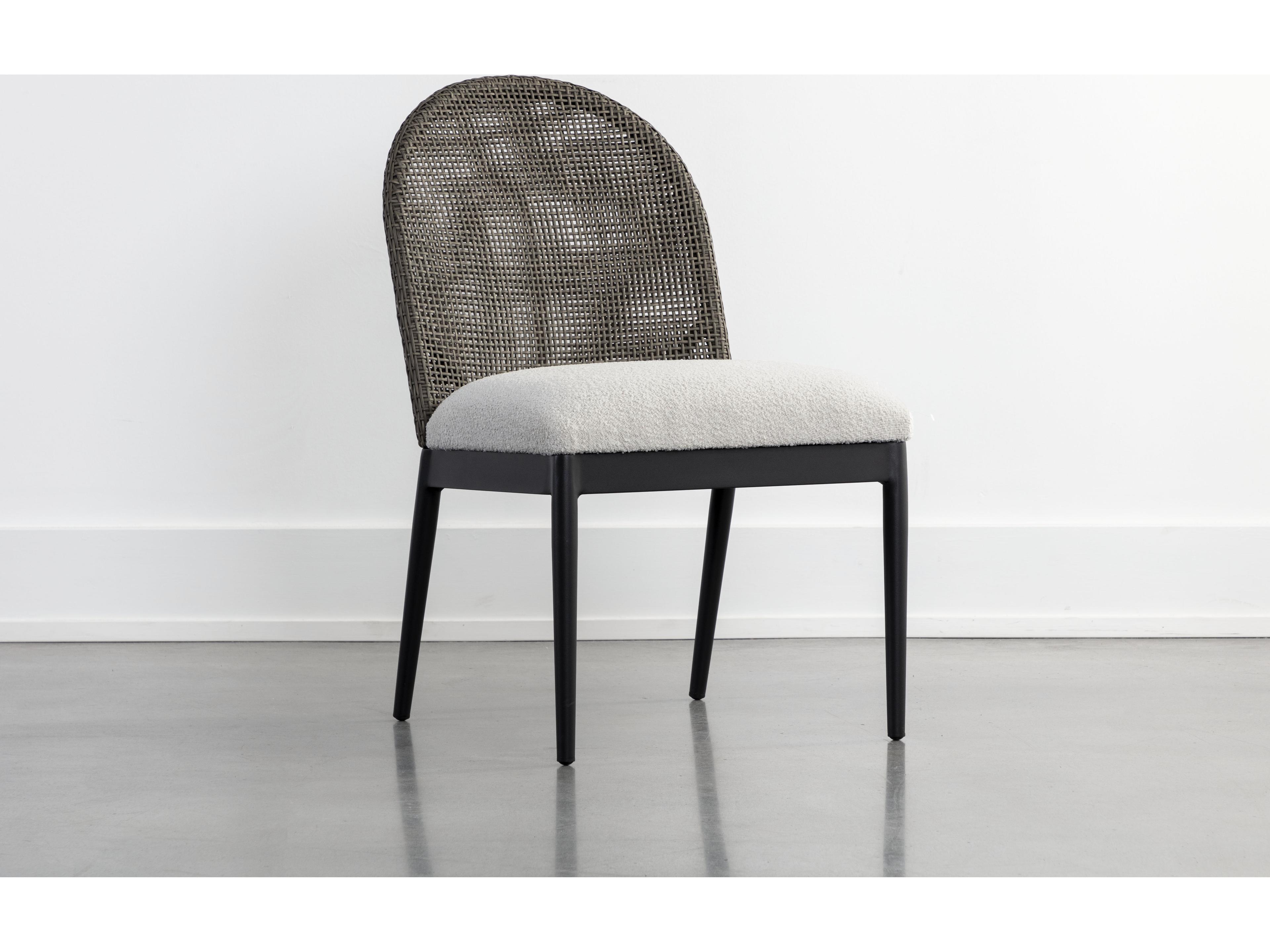 Sunpan Outdoor Calandri Aluminum Black Dining Side Chair in Louis Cream