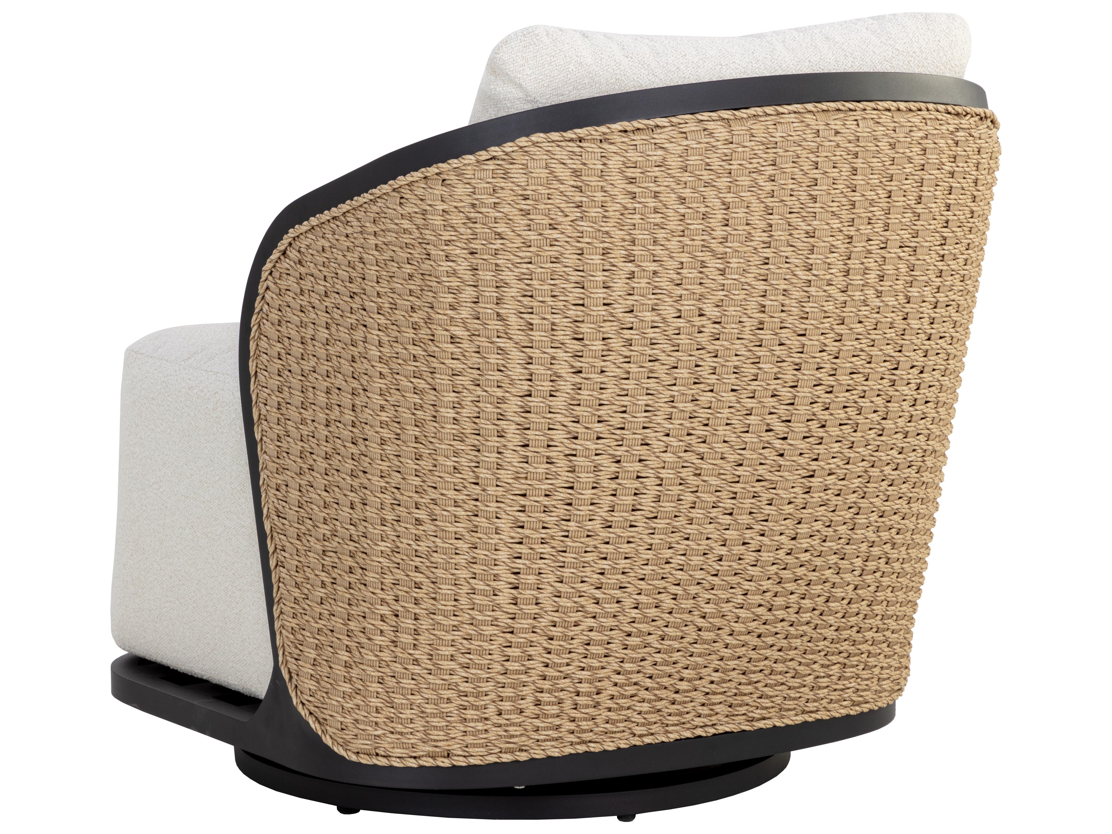 Sunpan Outdoor Bora Aluminum Matte Black Swivel Lounge Chair in Louis Cream