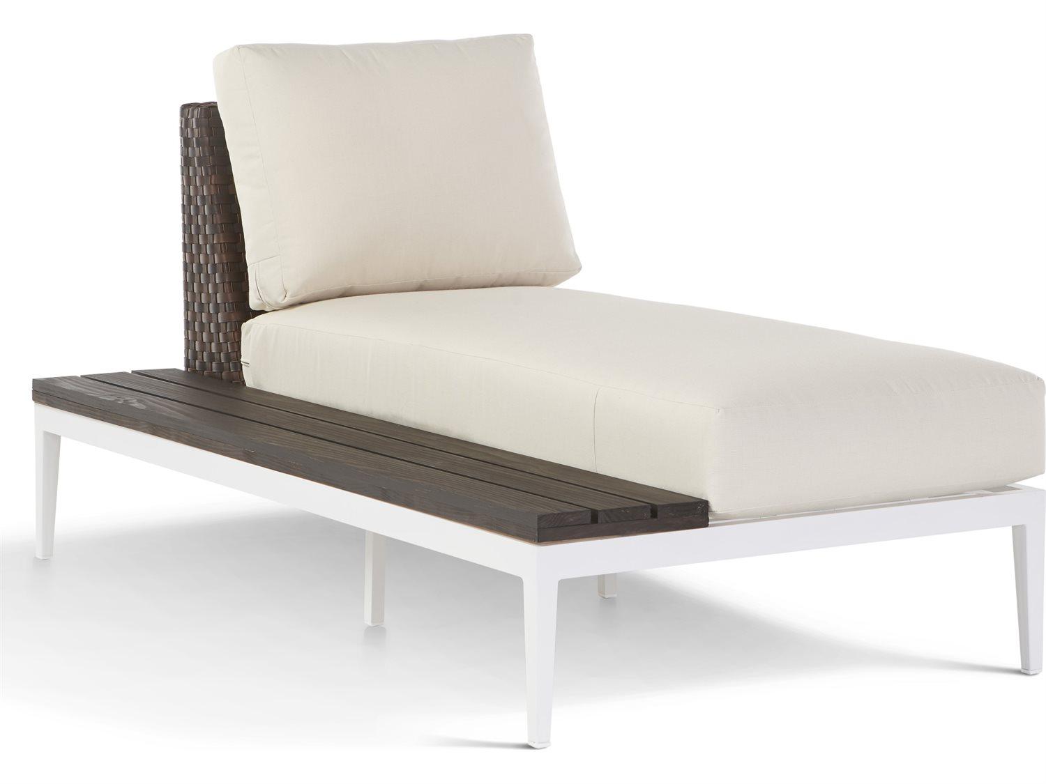 South Sea Rattan Stevie Wicker Outdoor Patio Chaise Lounge with Left Side Facing Table