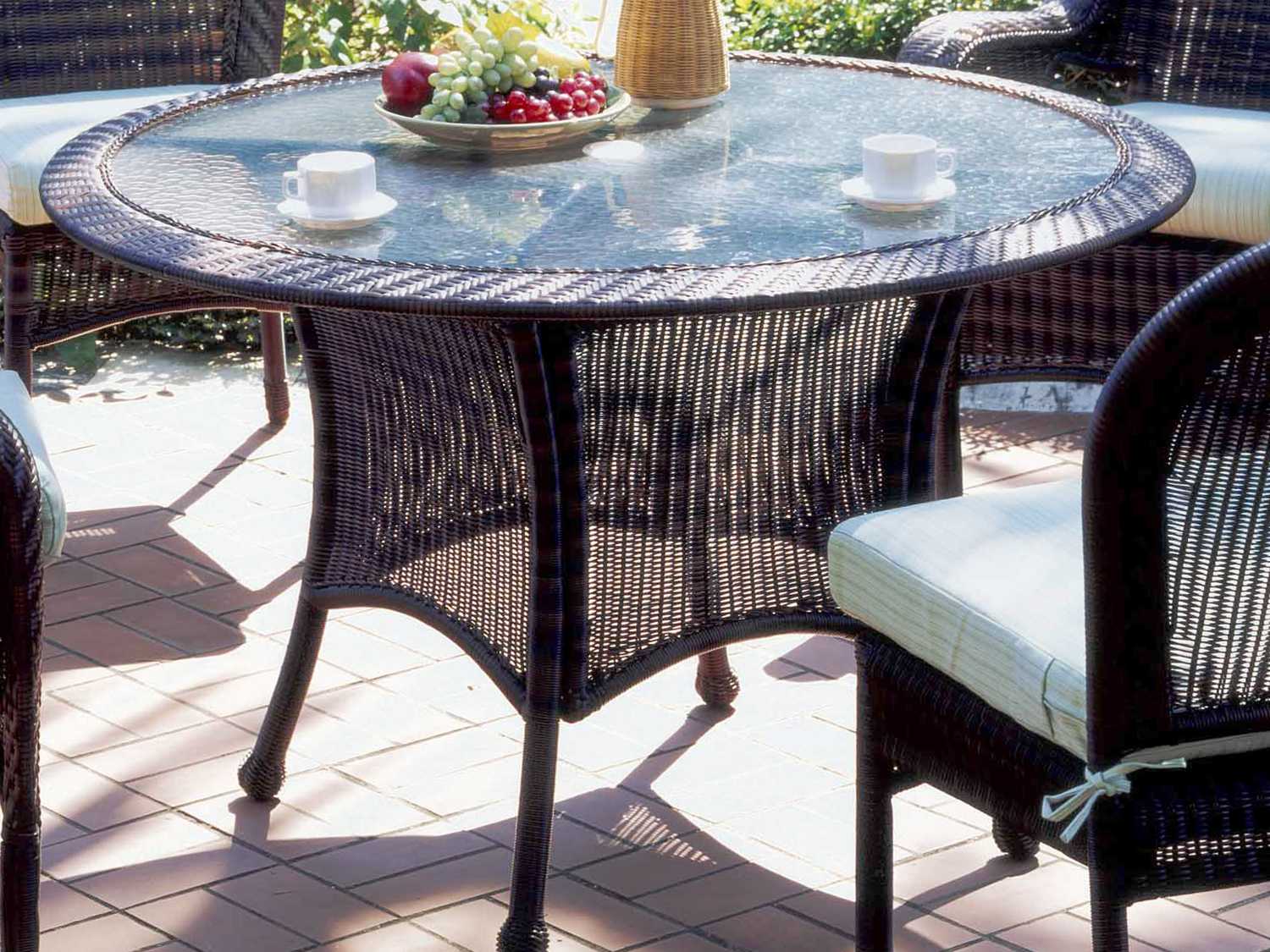 South Sea Rattan Key West Wicker Round Glass Top Outdoor Dining Table