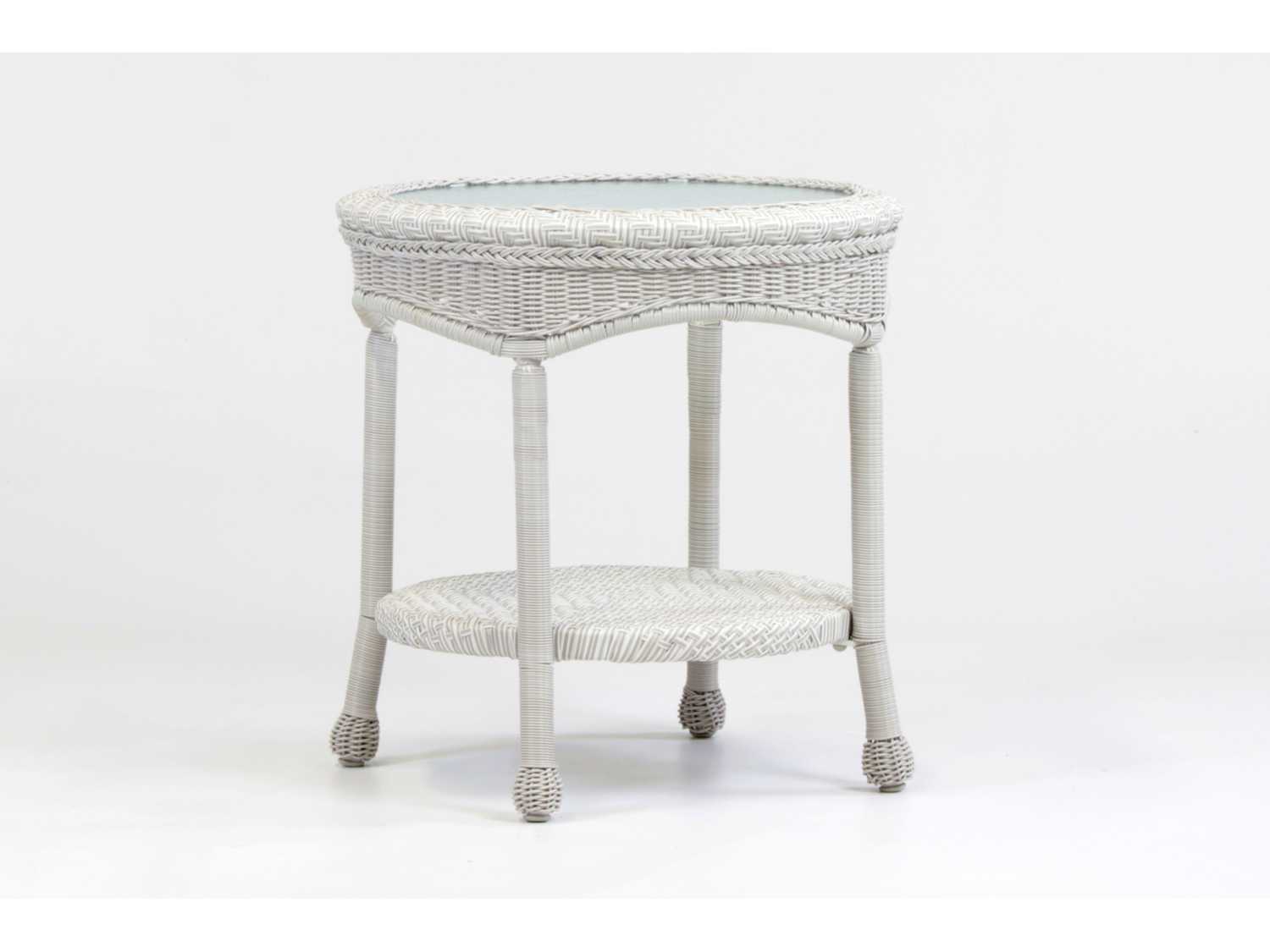 South Sea Rattan Key West Wicker Round Glass Top Outdoor End Table