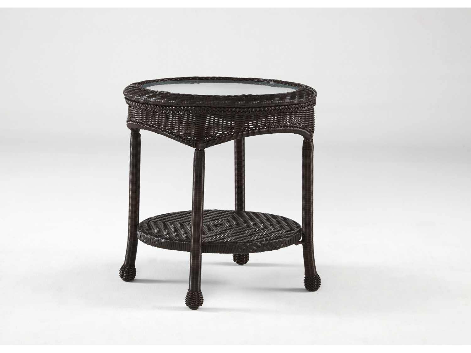 South Sea Rattan Key West Wicker Round Glass Top Outdoor End Table