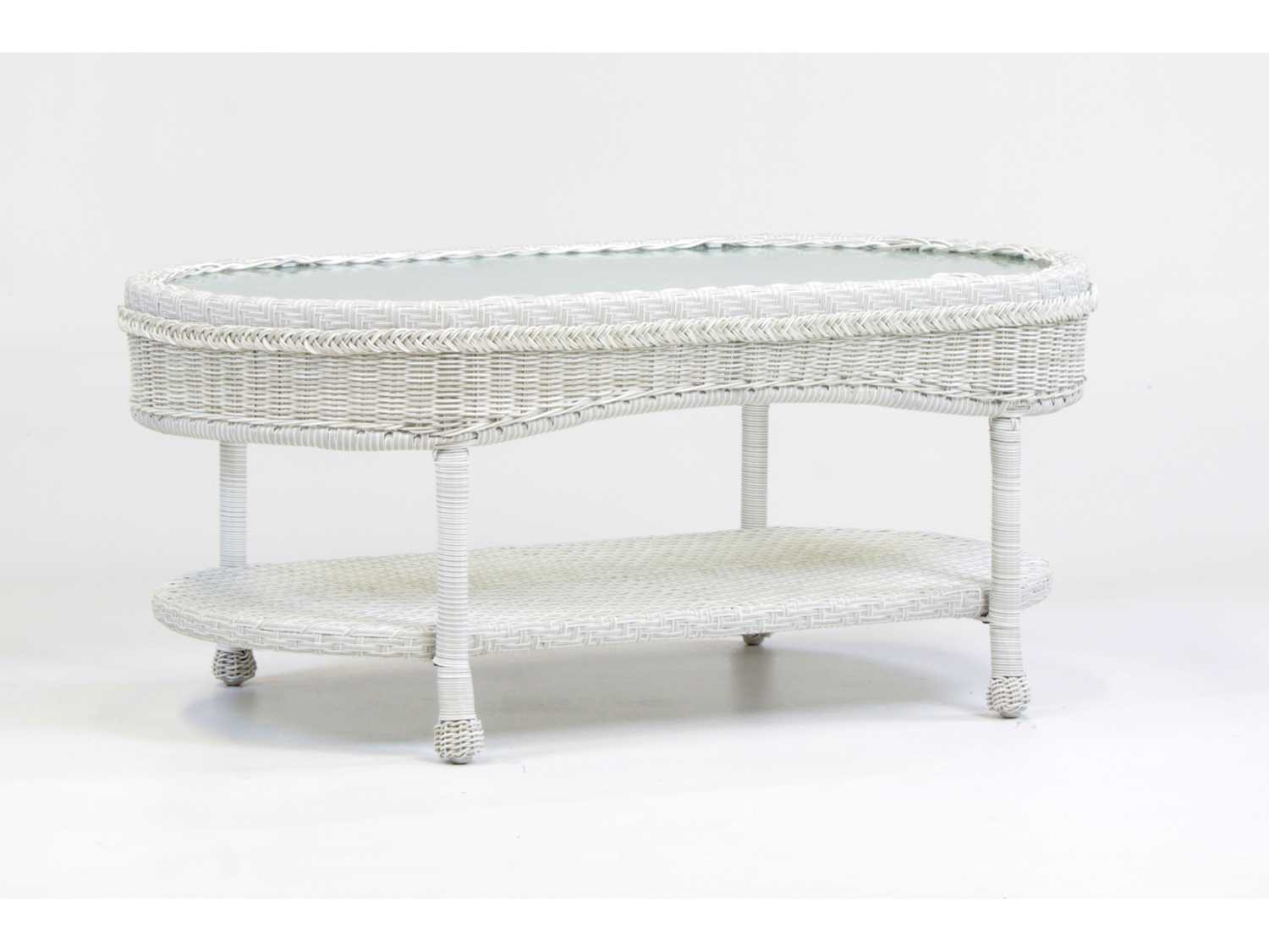 South Sea Rattan Key West Wicker Oval Glass Top Outdoor Patio Coffee Table