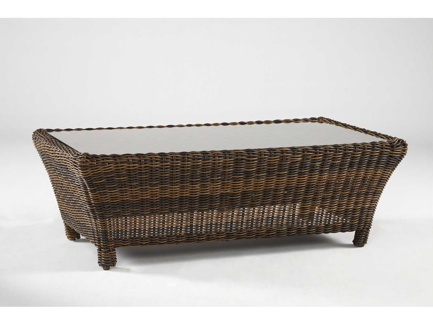 South Sea Rattan Del Ray Wicker Chestnut Rectangular Glass Outdoor Coffee Table