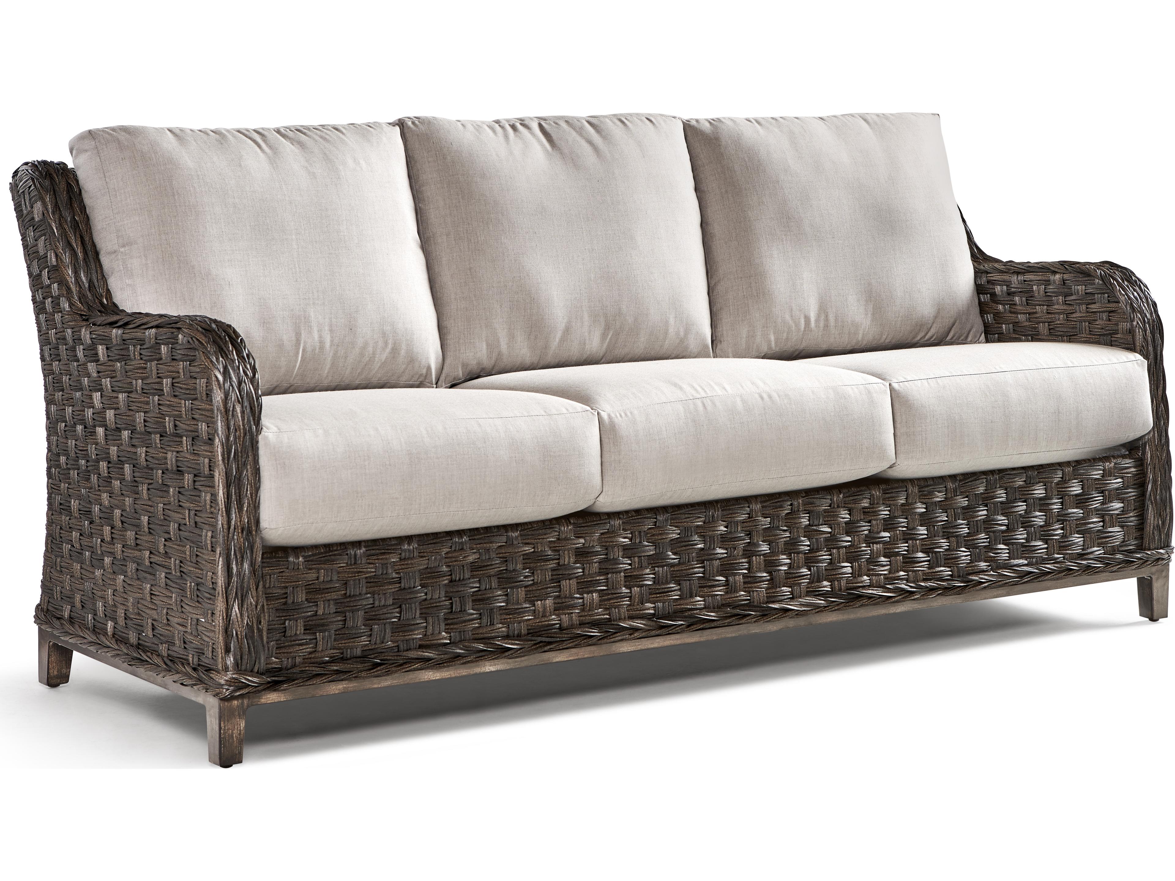 South Sea Rattan Grand Isle Quick Ship Wicker Cushion Sofa