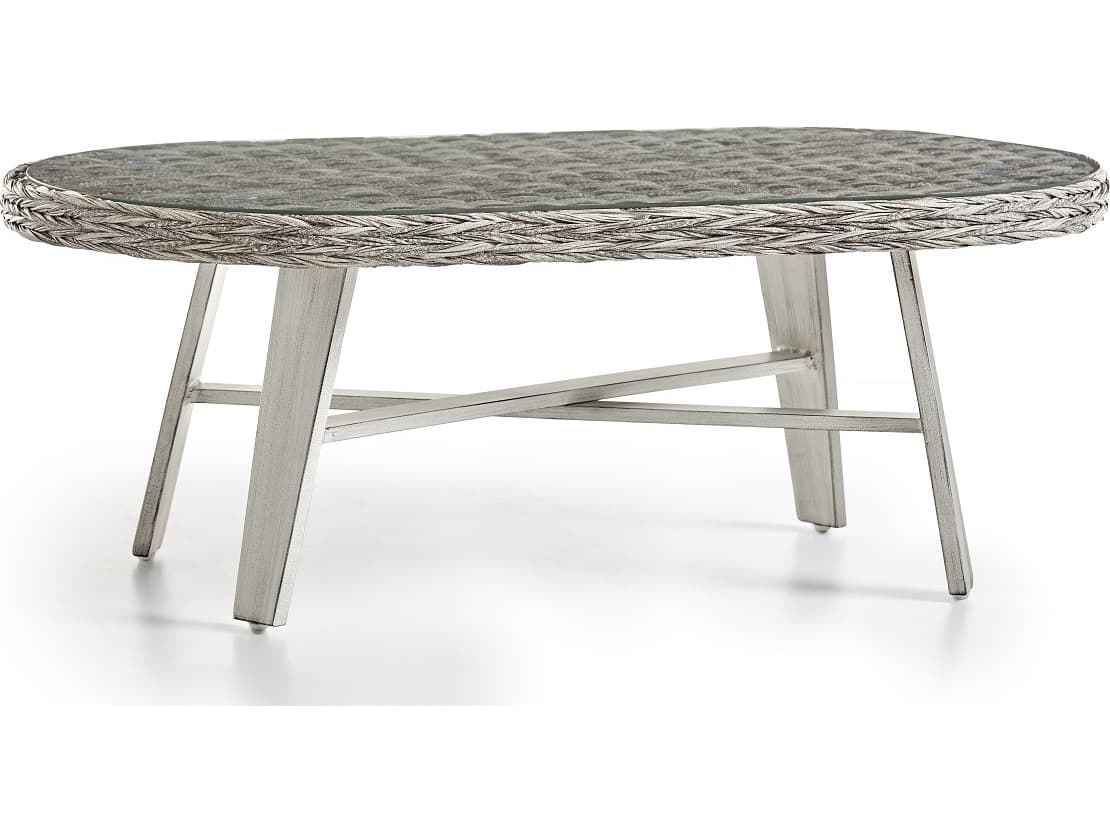 South Sea Rattan Grand Isle Wicker Oval Glass Top Outdoor Patio Coffee Table