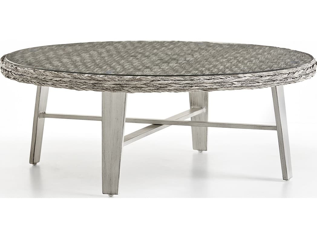 South Sea Rattan Grand Isle Wicker Round Glass Top Patio Coffee Table