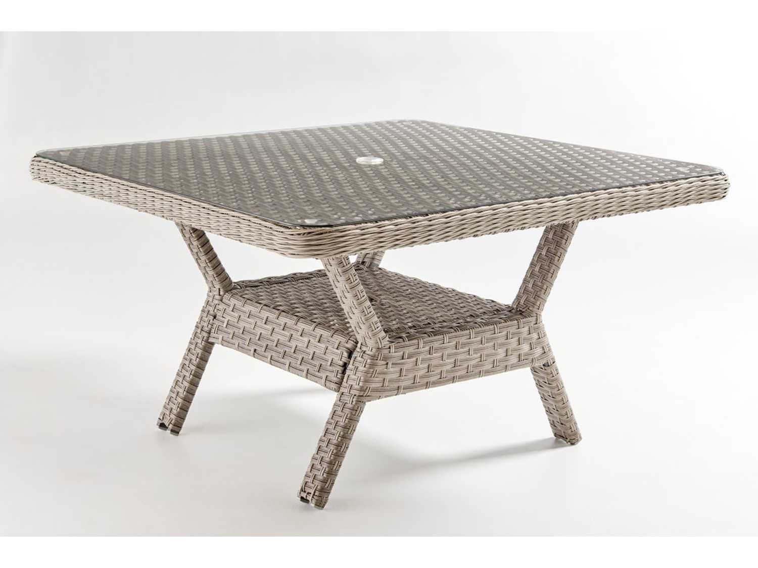 South Sea Rattan Mayfair Wicker Pebble Square Glass Top Dining Chat Table
