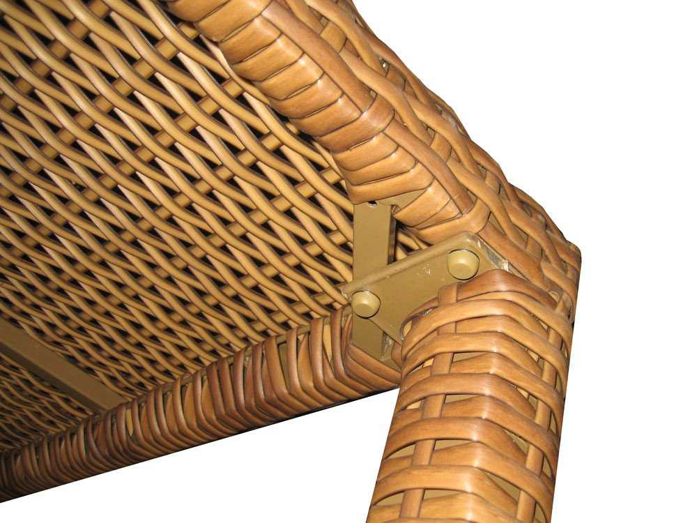 South Sea Rattan Java Wicker Honey Square Glass Top Outdoor Dining Table