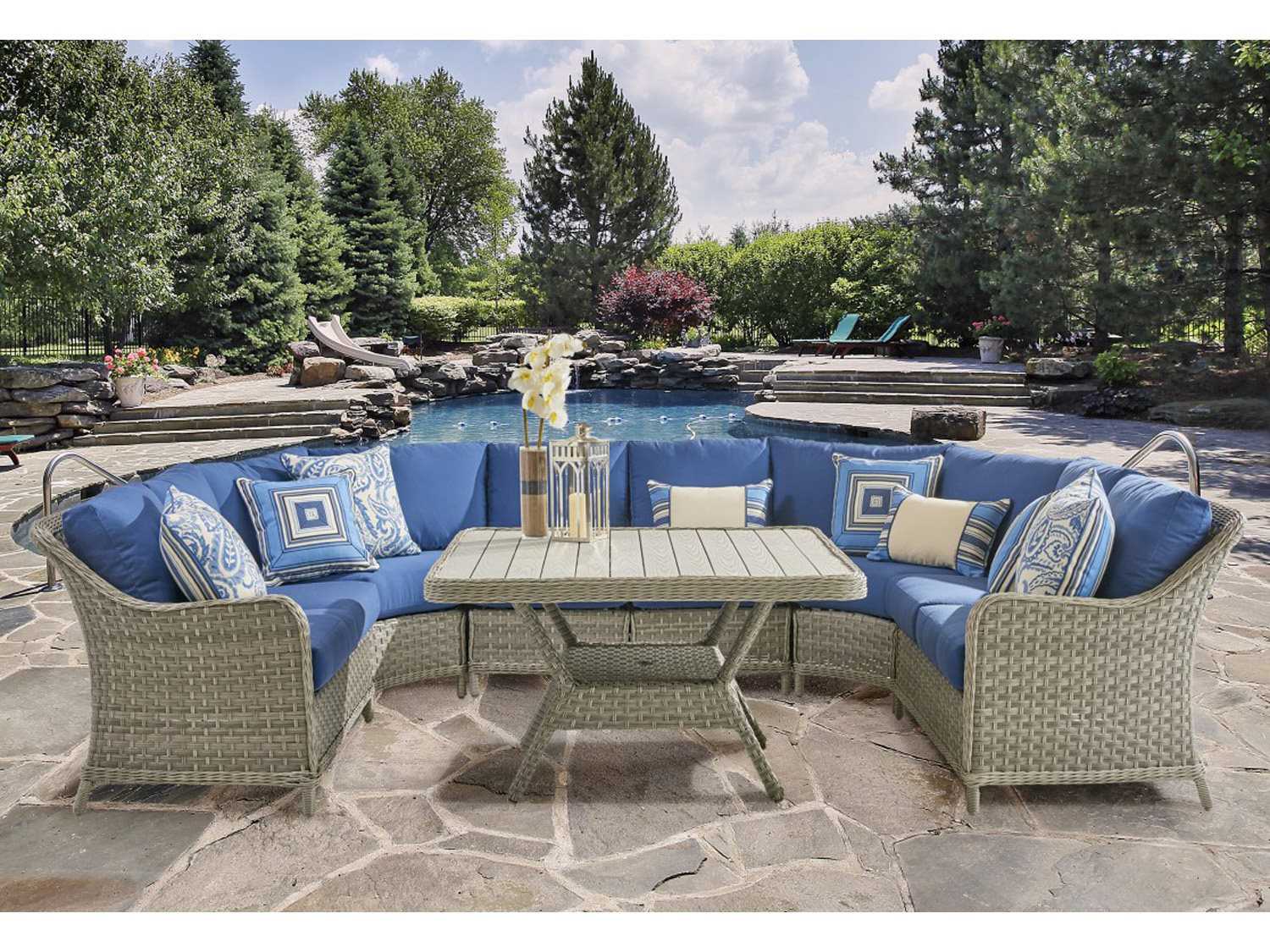 South Sea Rattan Mayfair Wicker Pebble Sectional Outdoor Patio Lounge Set