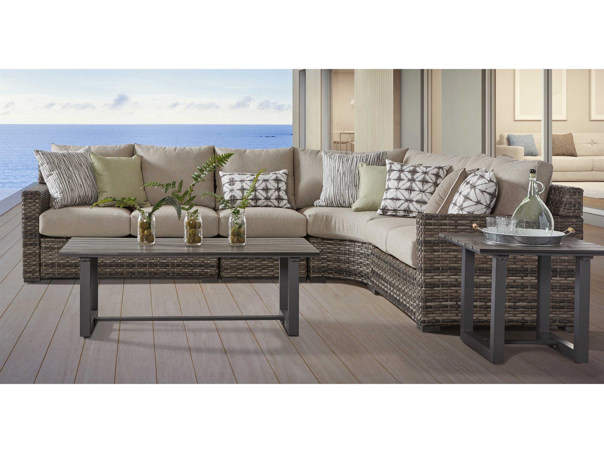 South Sea Rattan New Java Wicker Sandstone Sectional Patio Lounge Set