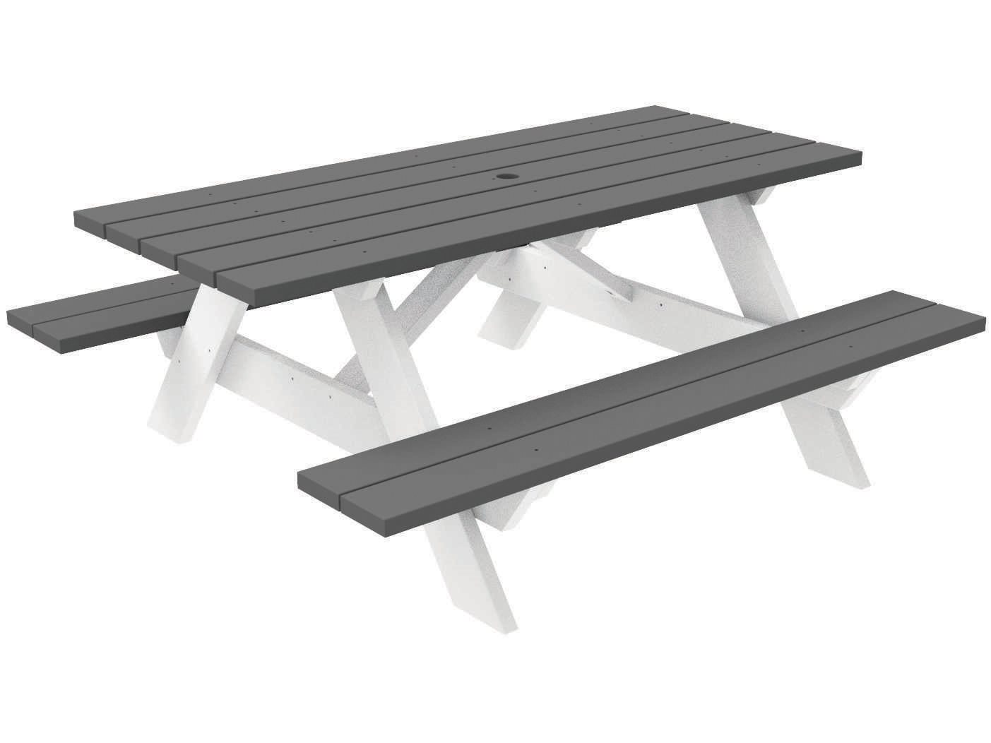 Seaside Casual Complementary Pieces Recycled Plastic Traditional Rectangular Outdoor Picnic Table with Umbrella Hole