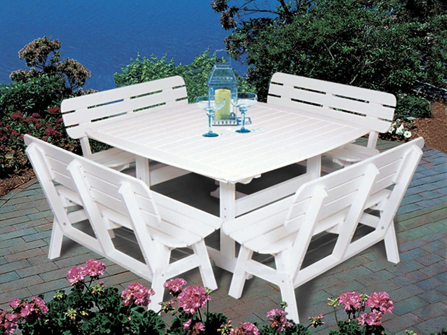 Seaside Casual Portsmouth Recycled Plastic Square Outdoor Dining Table with Umbrella Hole