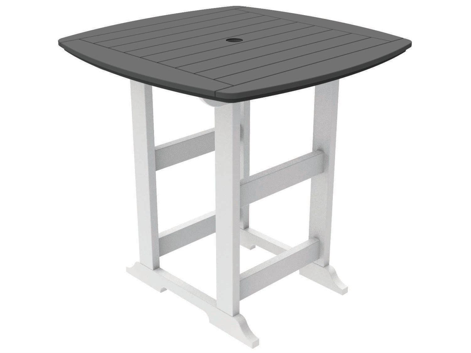 Seaside Casual Portsmouth Recycled Plastic Square Outdoor Patio Bar Table with Umbrella Hole