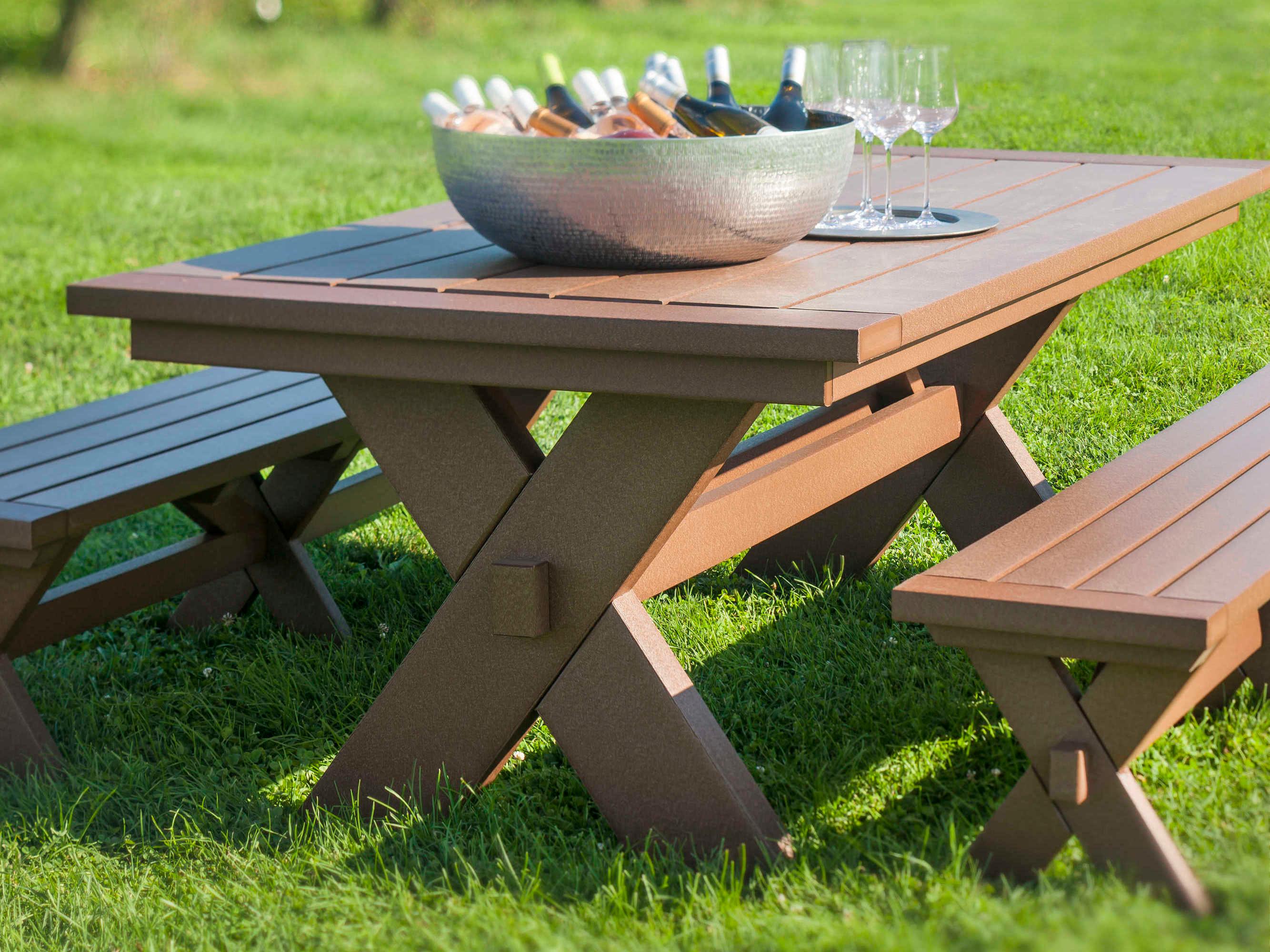 Seaside Casual Sonoma Recycled Plastic Rectangular Outdoor Dining Table with Umbrella Hole