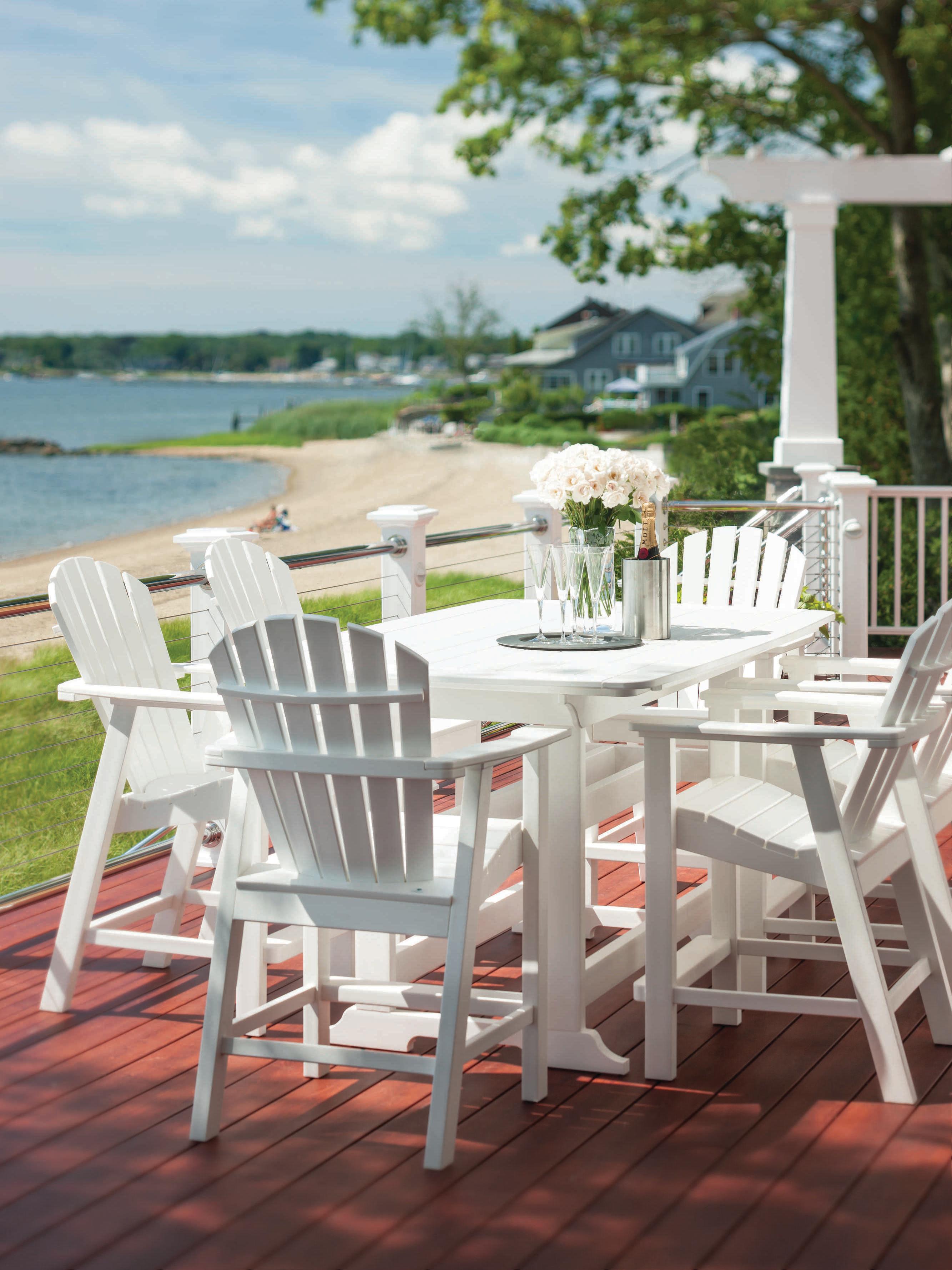Seaside Casual Portsmouth Recycled Plastic Rectangular Patio Counter Table with Umbrella Hole