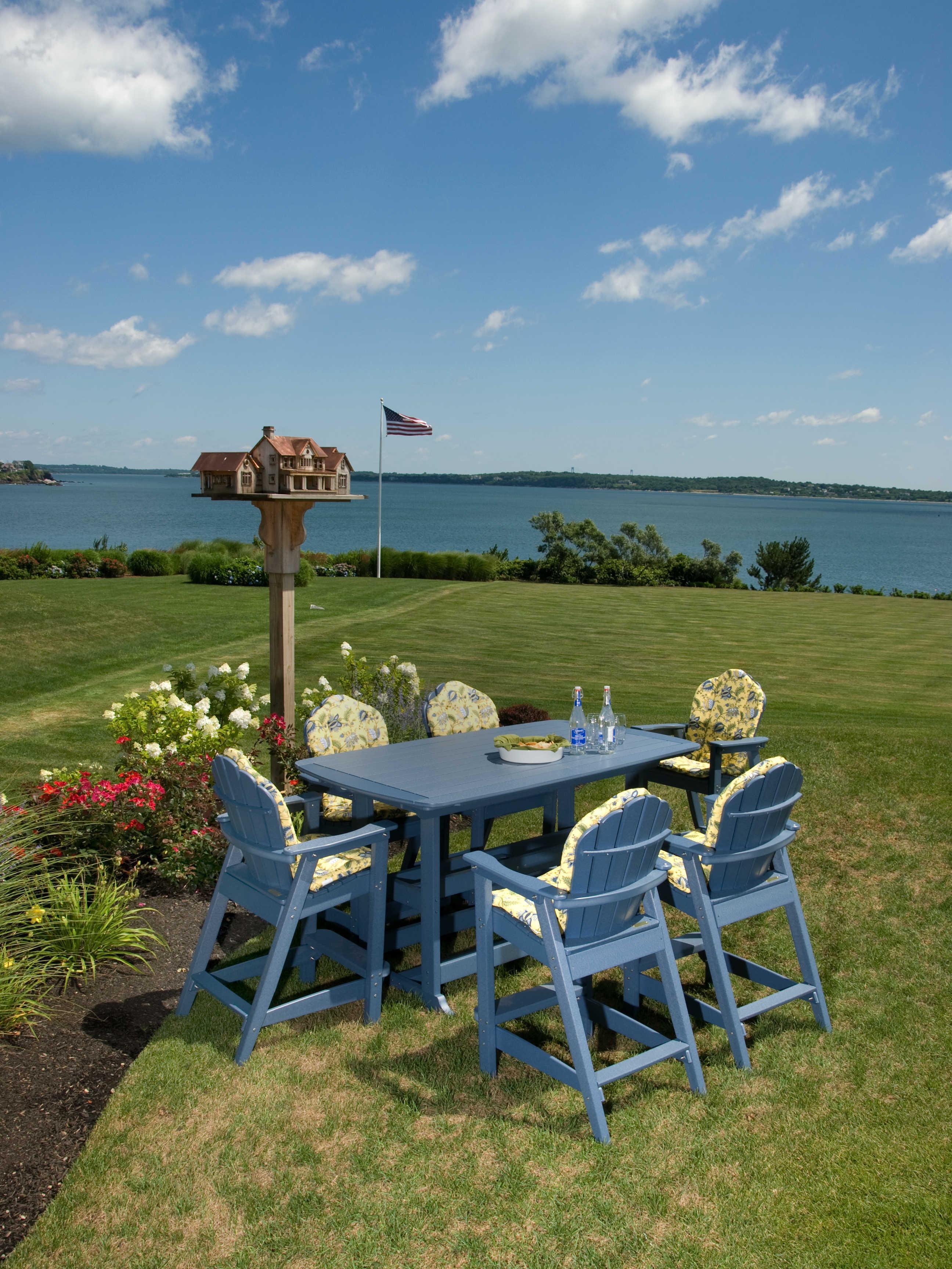 Seaside Casual Portsmouth Recycled Plastic Rectangular Outdoor Patio Bar Table with Umbrella Hole