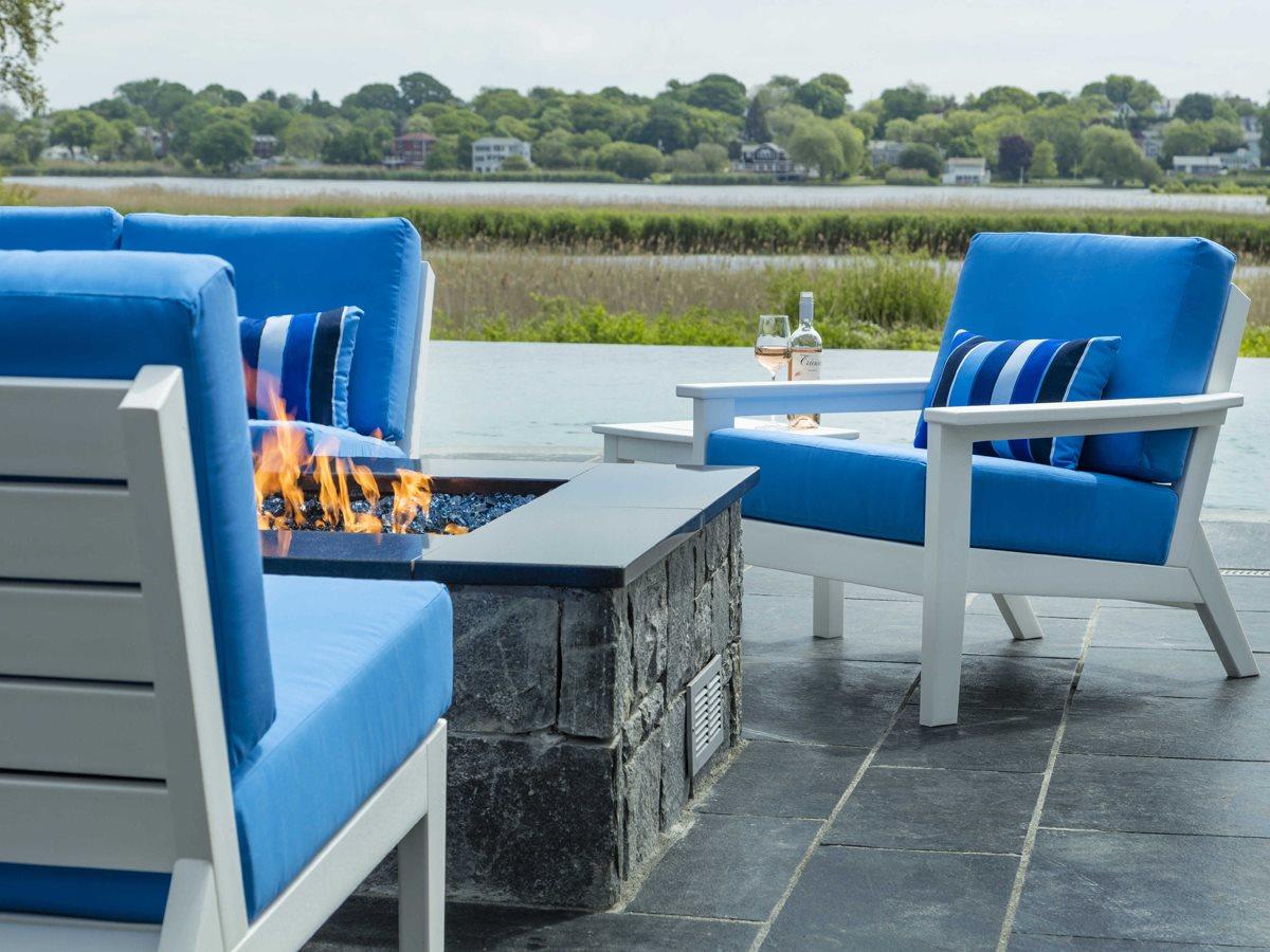 Seaside Casual Dex Recycled Plastic Cushion Firepit Outdoor Lounge Set