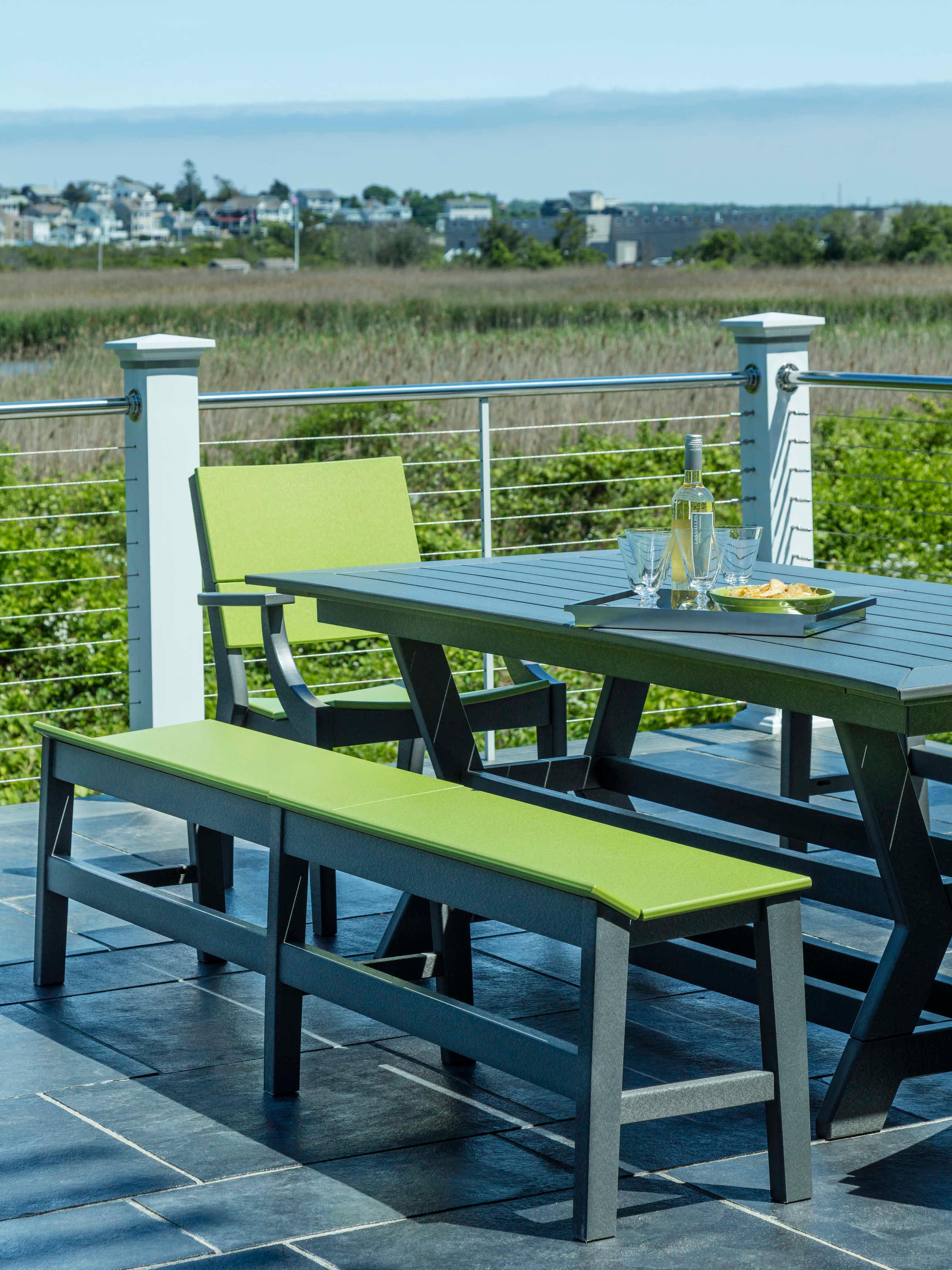 Seaside Casual Sym Recycled Plastic Rectangular Outdoor Dining Table with Umbrella Hole