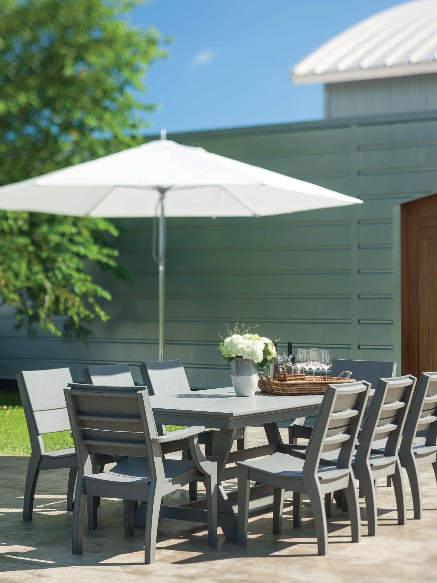 Seaside Casual Sym Recycled Plastic Rectangular Outdoor Dining Table with Umbrella Hole