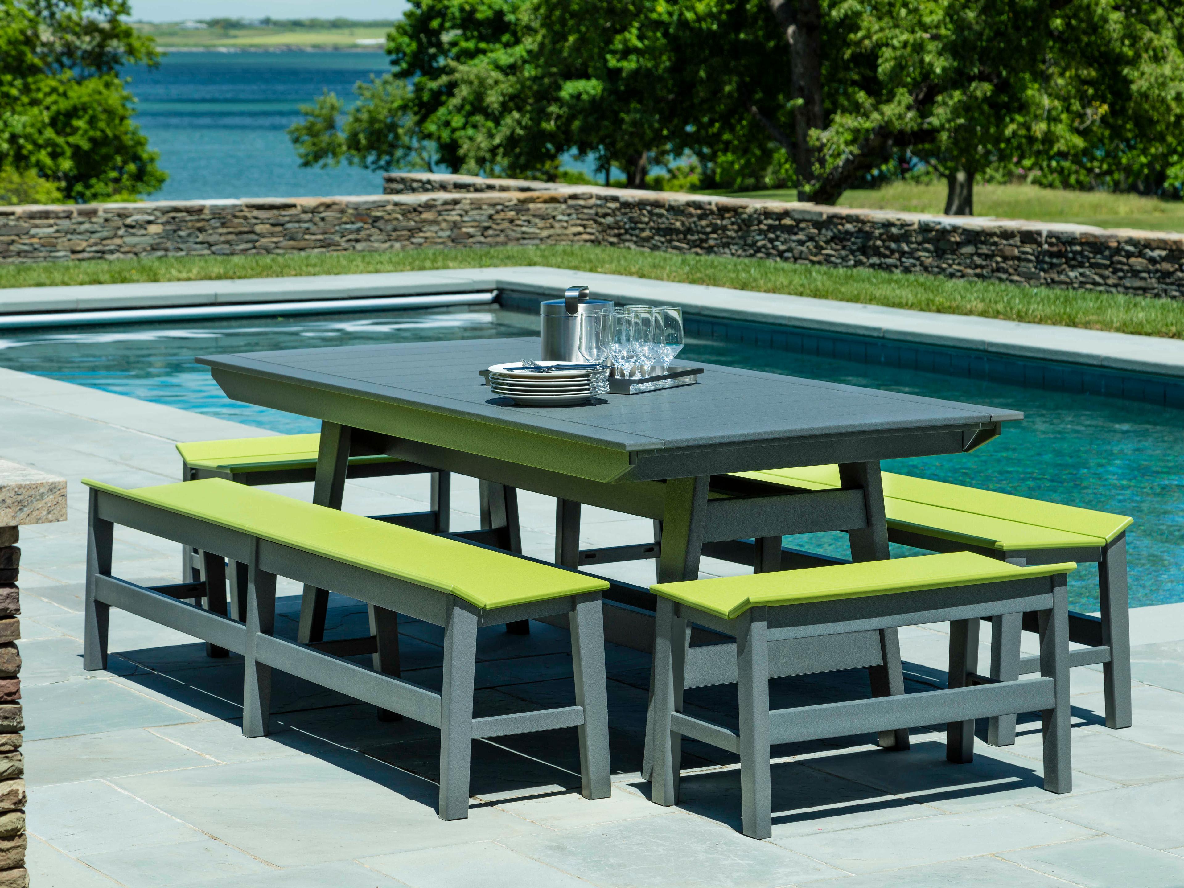 Seaside Casual Mad Recycled Plastic Rectangular Outdoor Patio Dining Table with Umbrella Hole