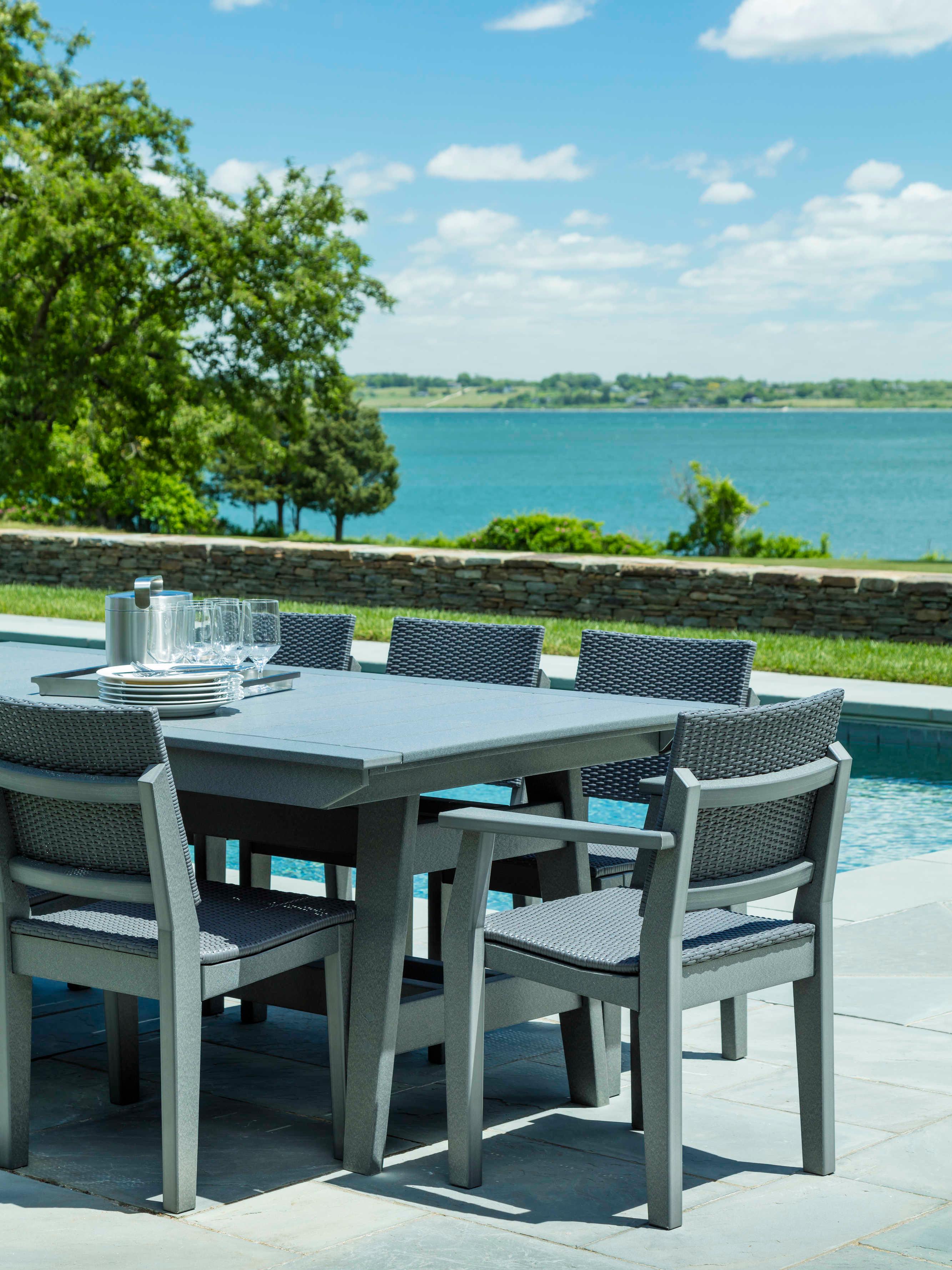 Seaside Casual Mad Recycled Plastic Rectangular Outdoor Patio Dining Table with Umbrella Hole