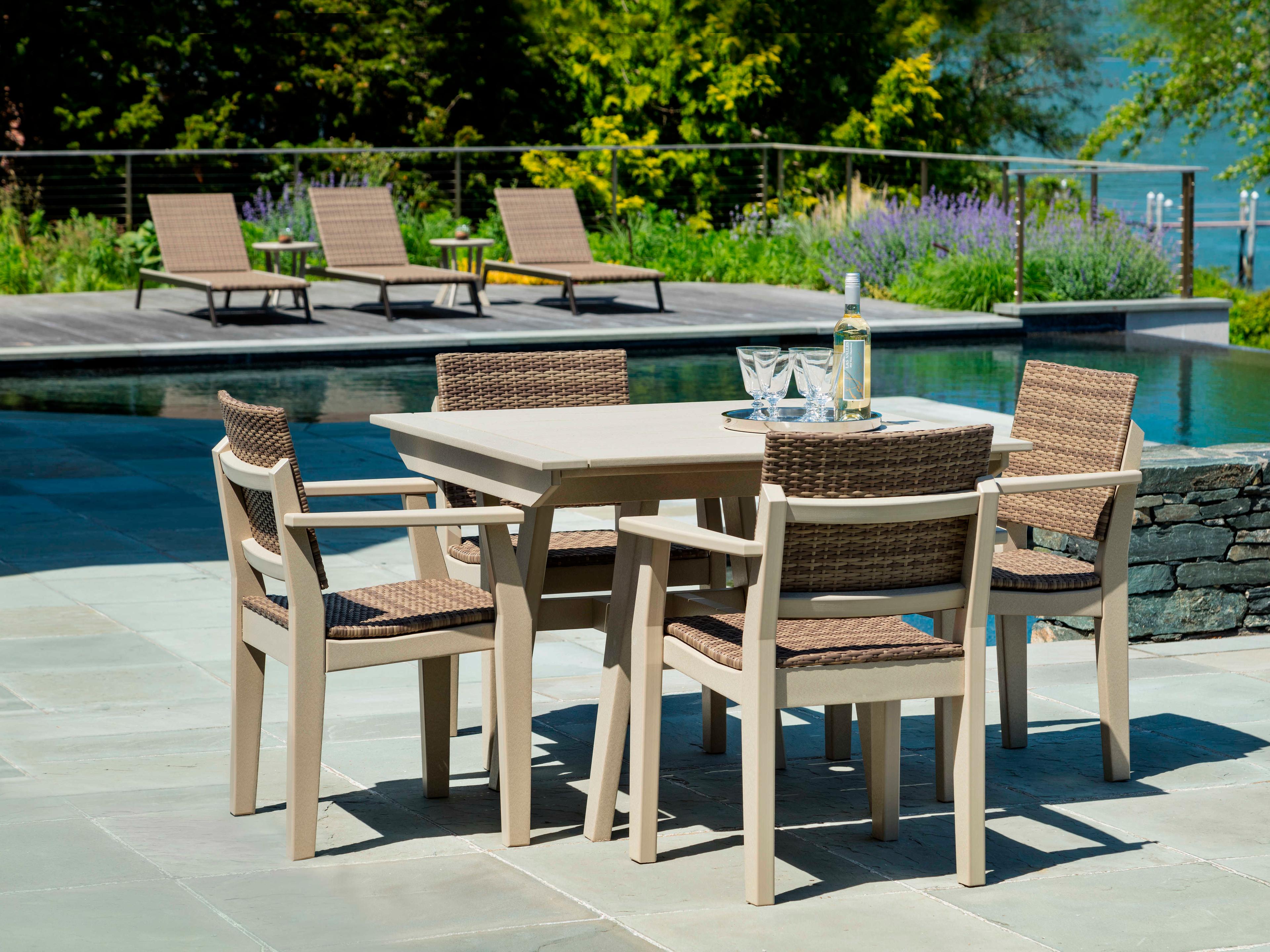 Seaside Casual Mad Recycled Plastic Square Patio Dining Table with Umbrella Hole