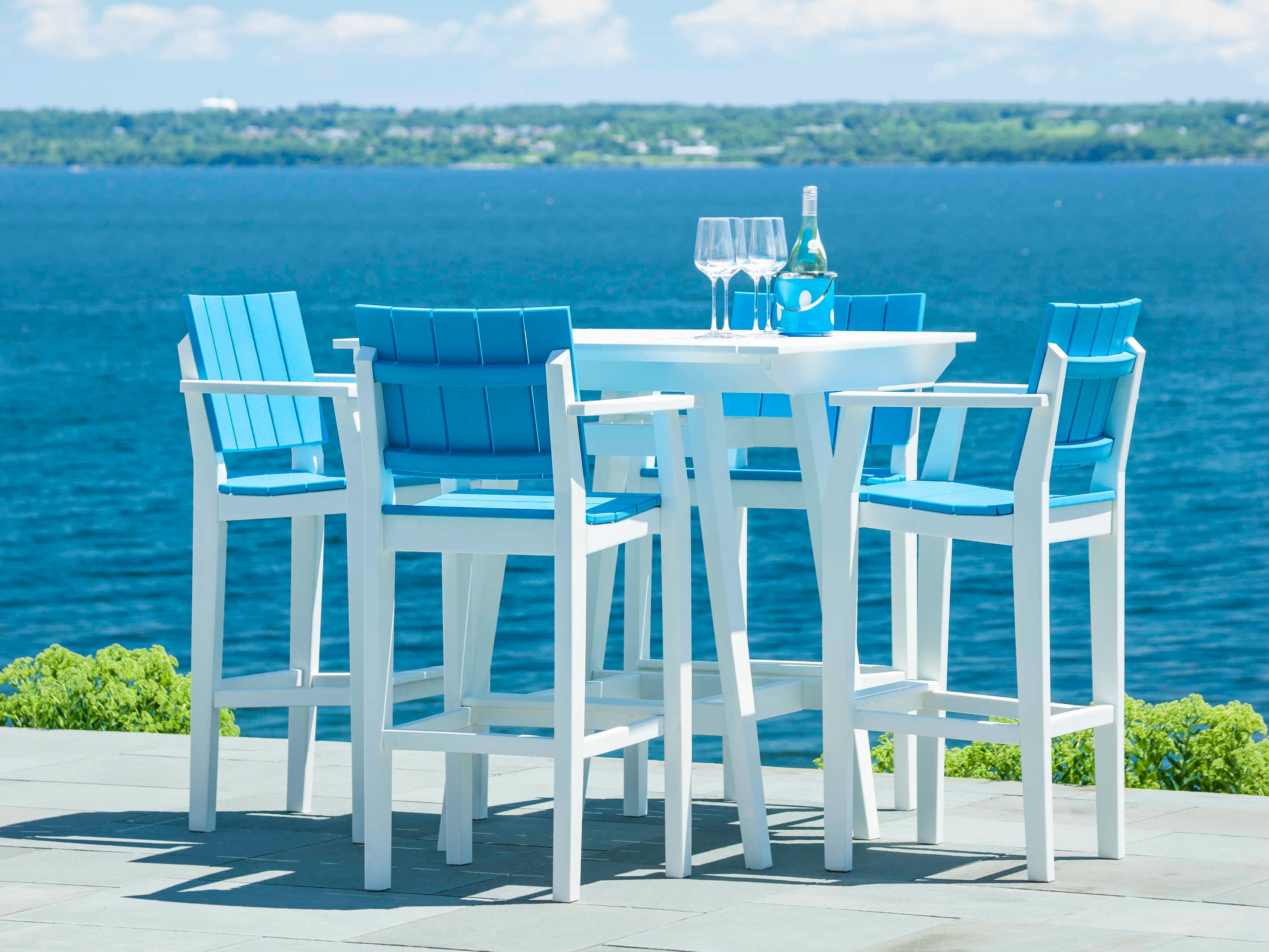 Seaside Casual Mad Recycled Plastic Square Outdoor Patio Bar Table with Umbrella Hole