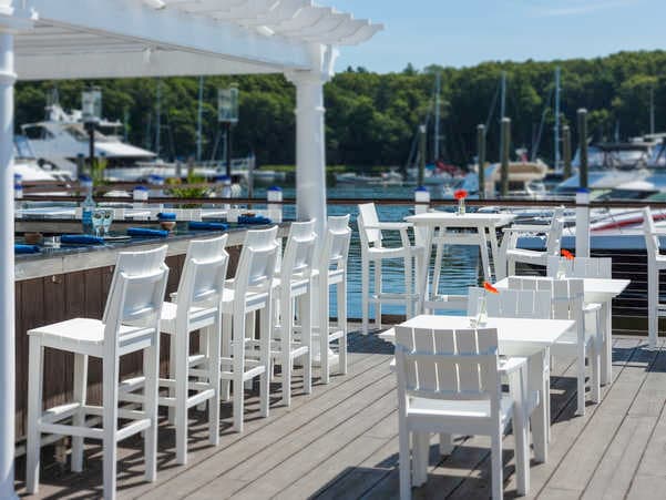 Seaside Casual Mad Recycled Plastic Square Outdoor Dining Table with Umbrella Hole