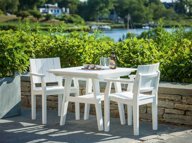 Seaside Casual Mad Recycled Plastic Square Outdoor Dining Table with Umbrella Hole