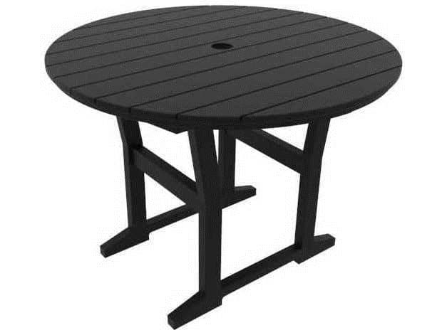 Seaside Casual Coastline Recycled Plastic Cafe Fusion Round Outdoor Patio Dining Table with Umbrella Hole