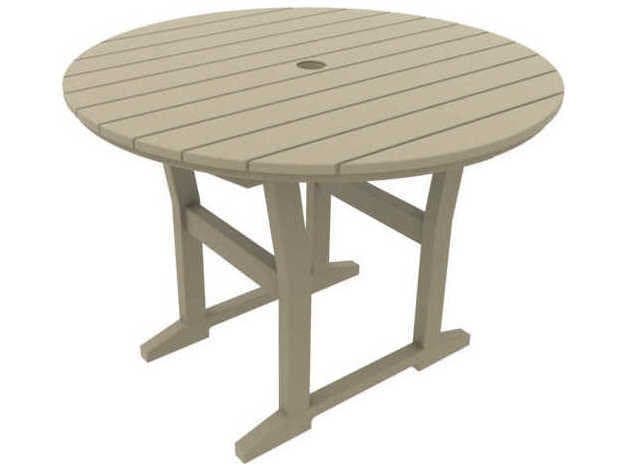 Seaside Casual Coastline Recycled Plastic Cafe Fusion Round Outdoor Patio Dining Table with Umbrella Hole