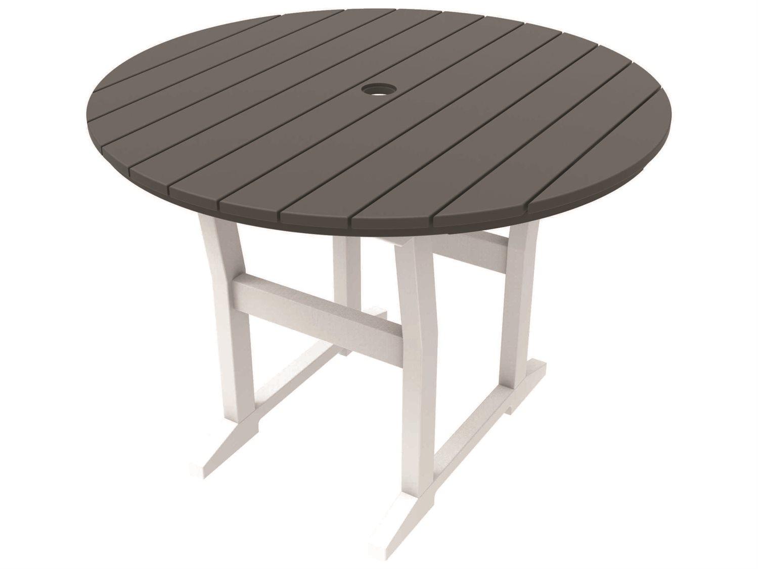Seaside Casual Coastline Recycled Plastic Cafe Fusion Round Outdoor Patio Dining Table with Umbrella Hole