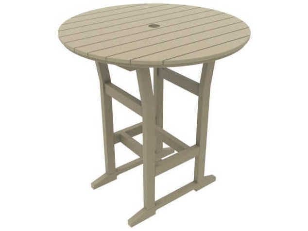 Seaside Casual Coastline Recycled Plastic Cafe Fusion Round Outdoor Bar Table with Umbrella Hole