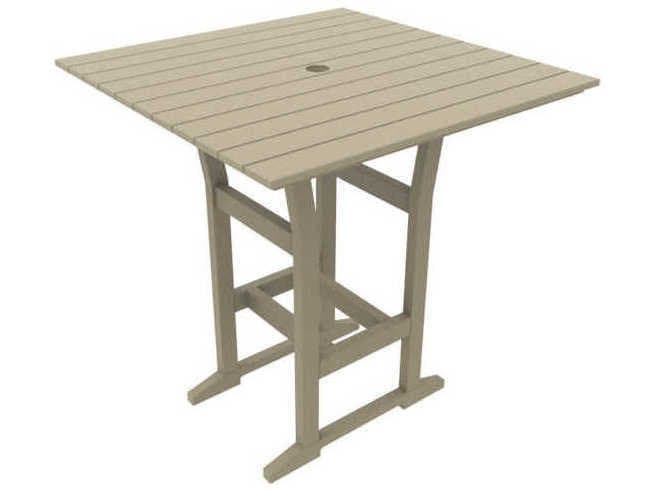 Seaside Casual Coastline Recycled Plastic Cafe Fusion Square Outdoor Patio Bar Table with Umbrella Hole