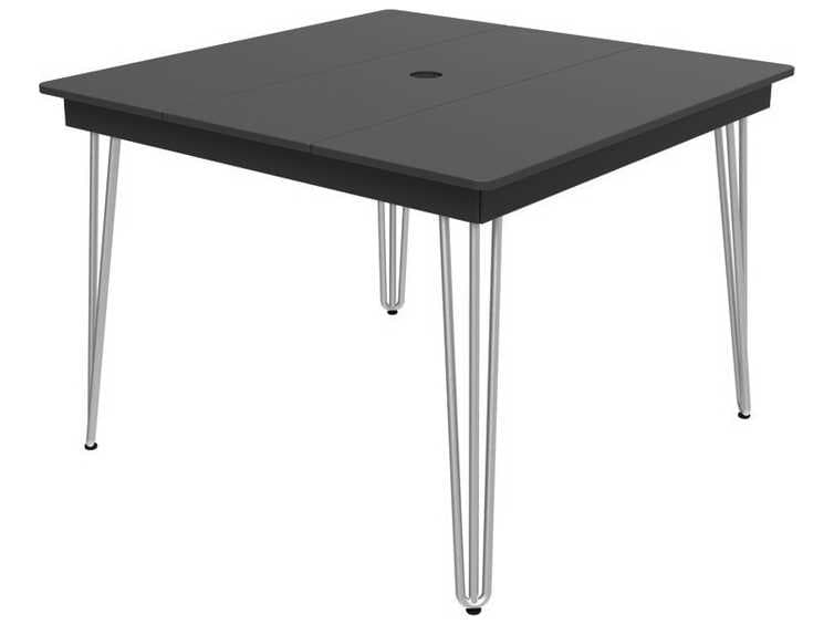Seaside Casual Hip Aluminum Square Outdoor Dining Table with Umbrella Hole