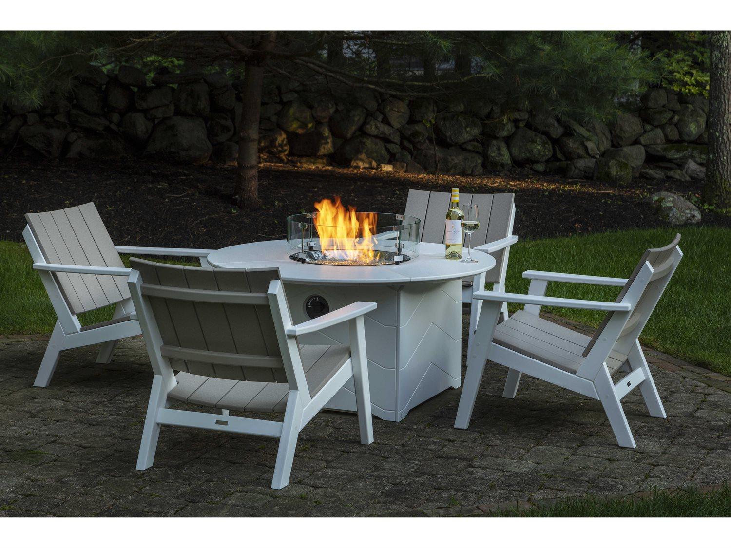 Seaside Casual Mad Recycled Plastic Fire Pit Patio Lounge Set