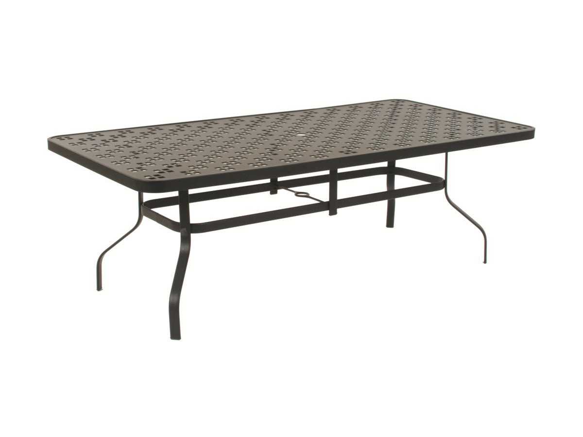 Suncoast Patterned Square Aluminum Rectangular Metal Outdoor Dining Table with Umbrella Hole