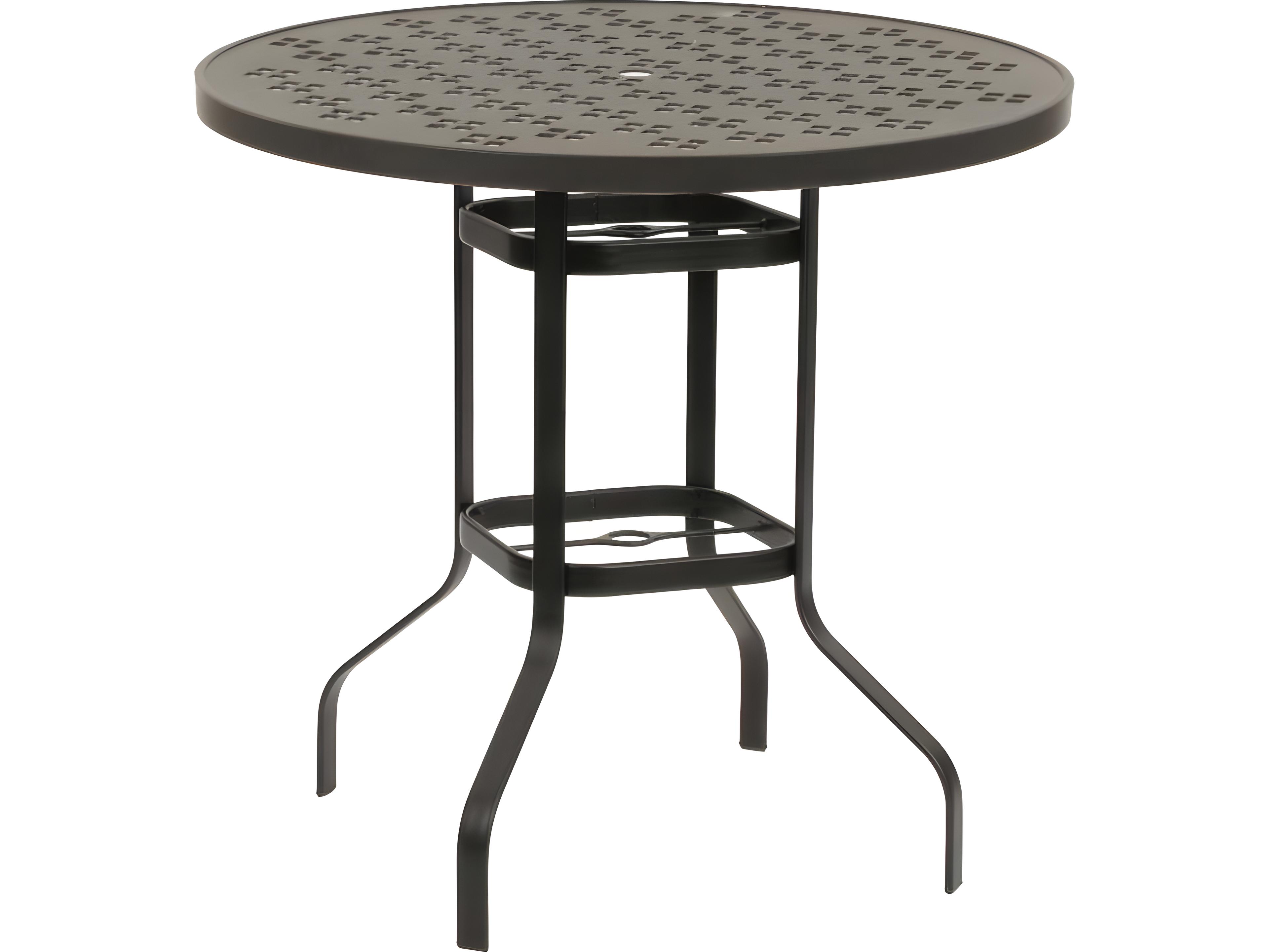 Suncoast Patterned Square Aluminum Round Metal Outdoor Patio Bar Table with Umbrella Hole