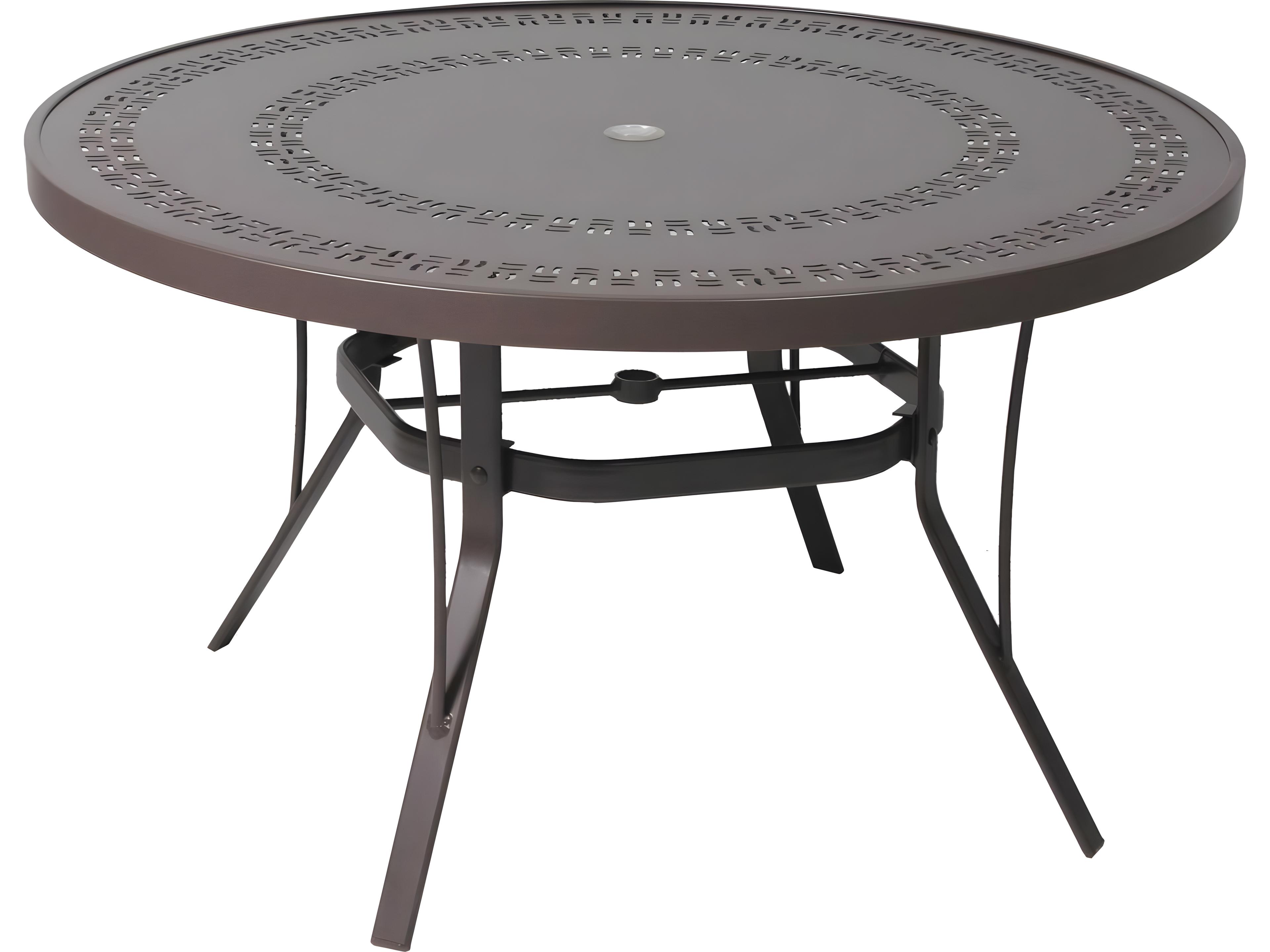 Suncoast Patterned Square Aluminum Round Outdoor Dining Table with Umbrella Hole