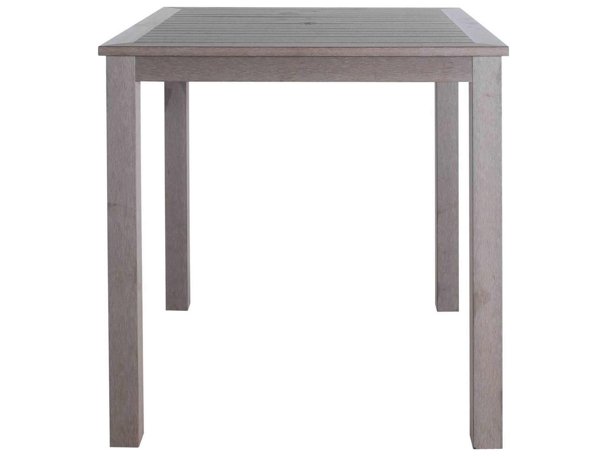 Summer Classics Portside N-Dura Wood Square Outdoor Patio Bar Table with Umbrella Hole