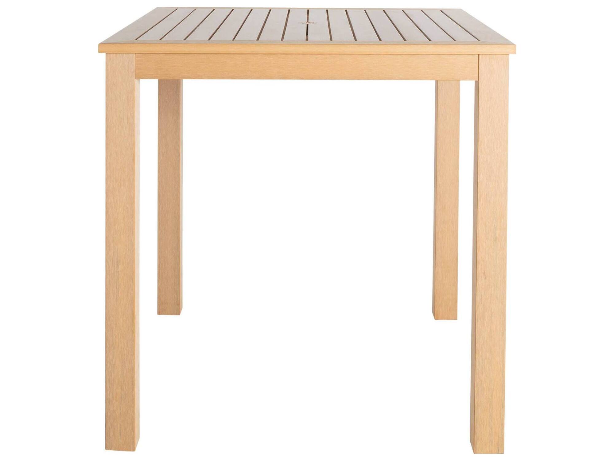 Summer Classics Portside N-Dura Wood Square Outdoor Patio Bar Table with Umbrella Hole