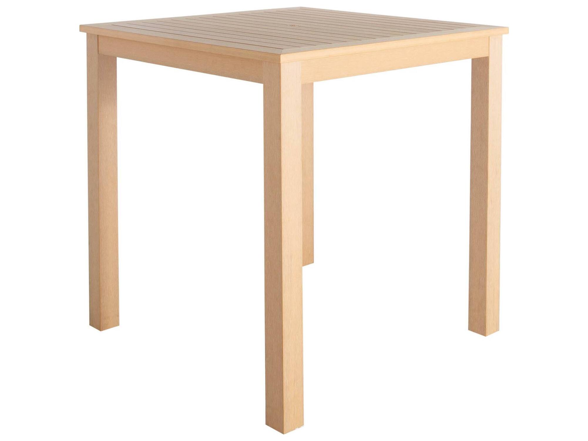 Summer Classics Portside N-Dura Wood Square Outdoor Patio Bar Table with Umbrella Hole