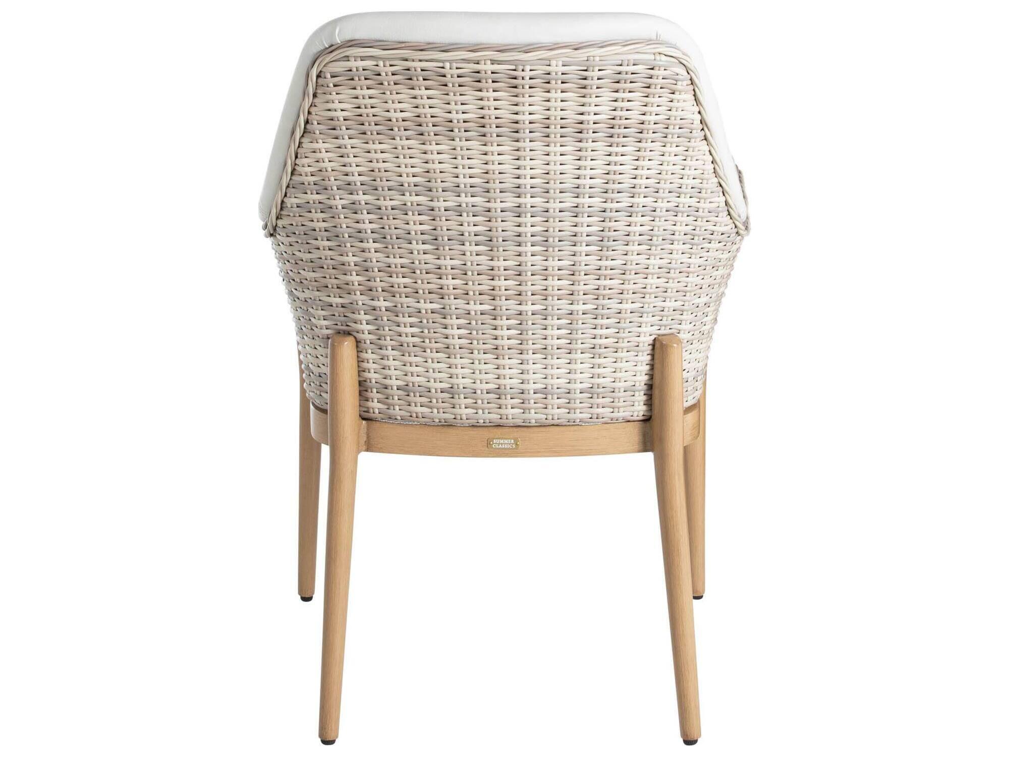 Summer Classics Palma N-Dura Resin Wicker Natural Outdoor Patio Dining Arm Chair with Vinyl