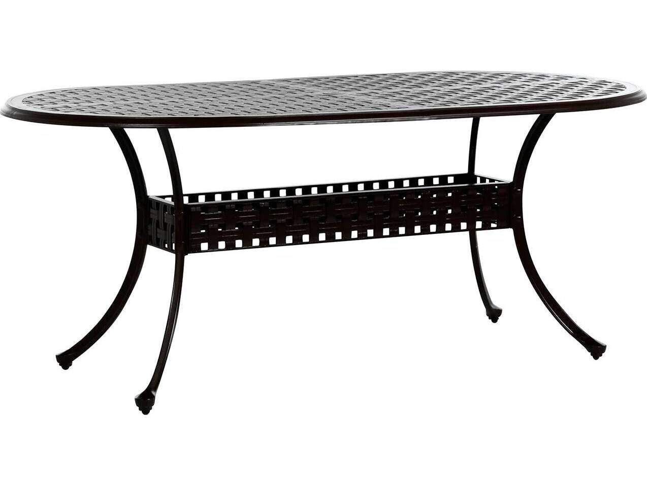 Summer Classics Double Lattice Cast Aluminum Oval Outdoor Patio Dining Table with Umbrella Hole