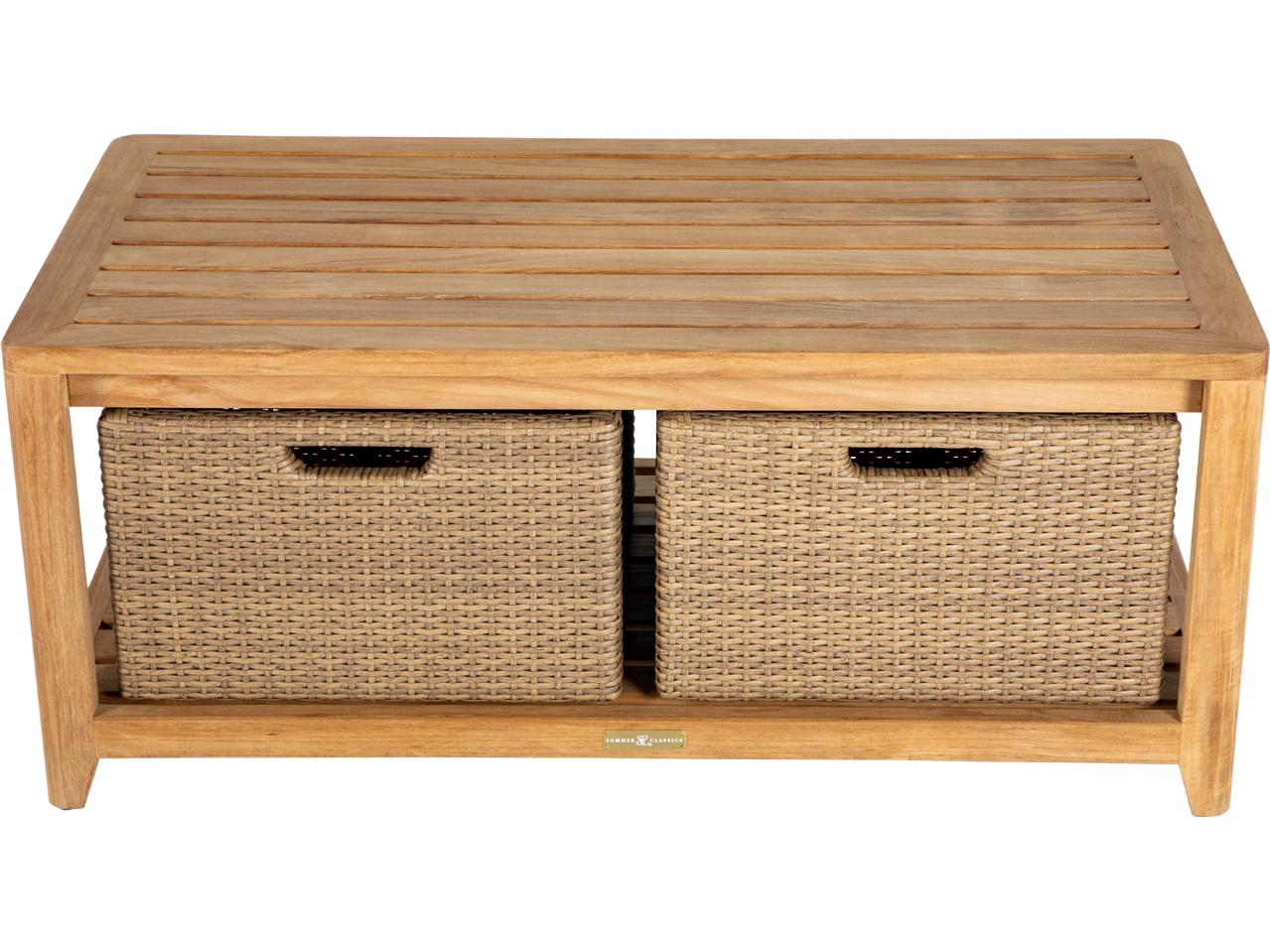 Summer Classics Chesapeake Wicker Teak Rectangular Storage Patio Coffee Table